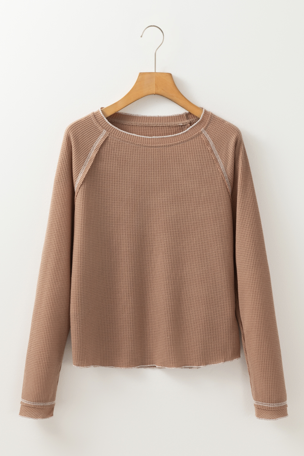 Smoke Gray Textured Round Neck Long Sleeve Top - loveforevers