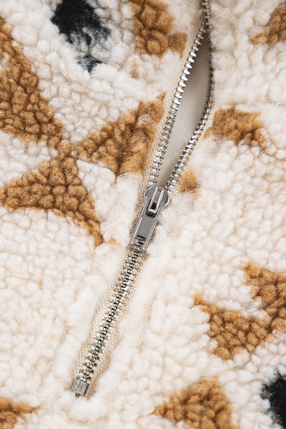 Khaki Aztec Print Sherpa Quarter Zip Collar Sweatshirt - loveforevers