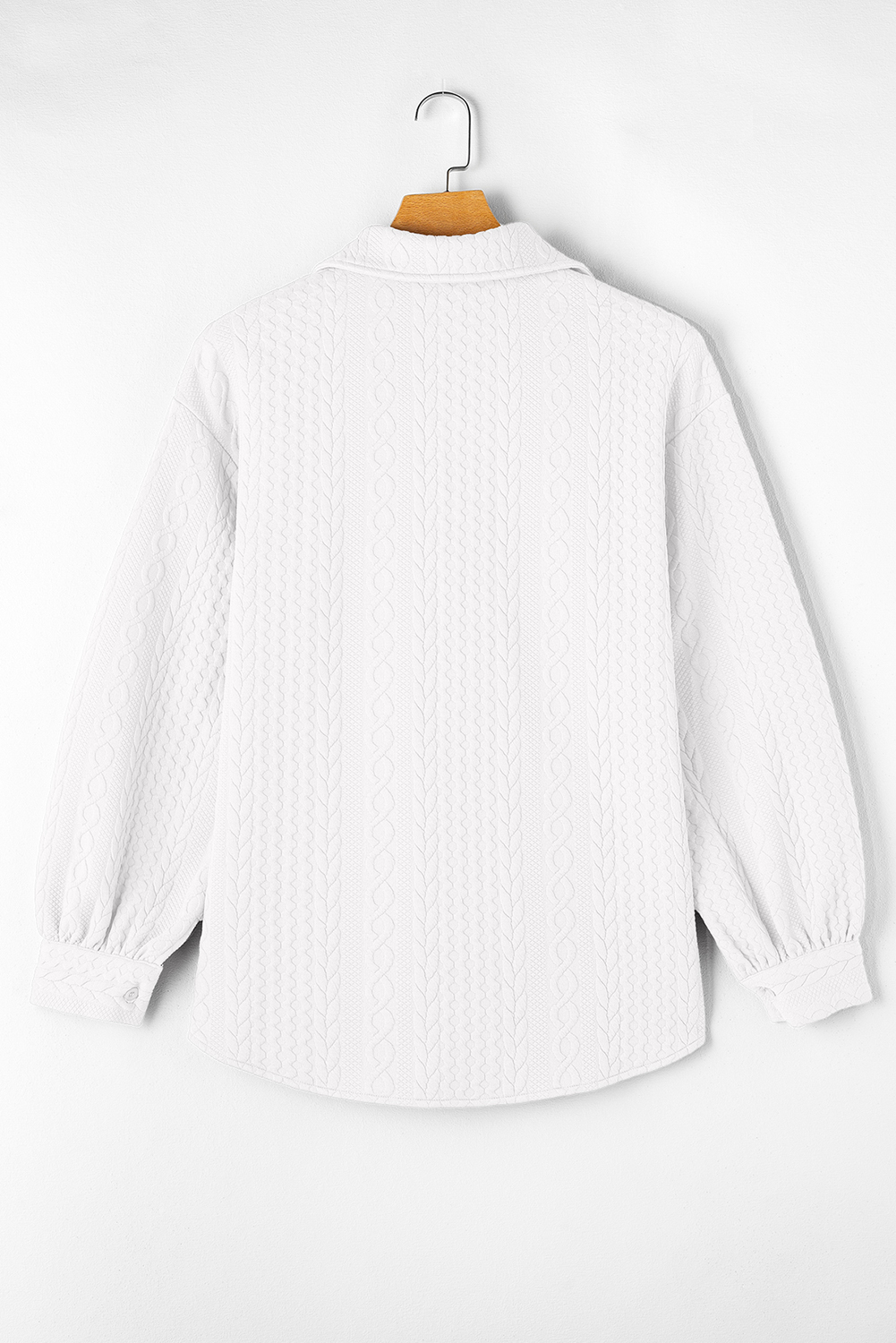 Sepia Rose Cable Texture Puff Sleeve Loose Shacket - loveforevers
