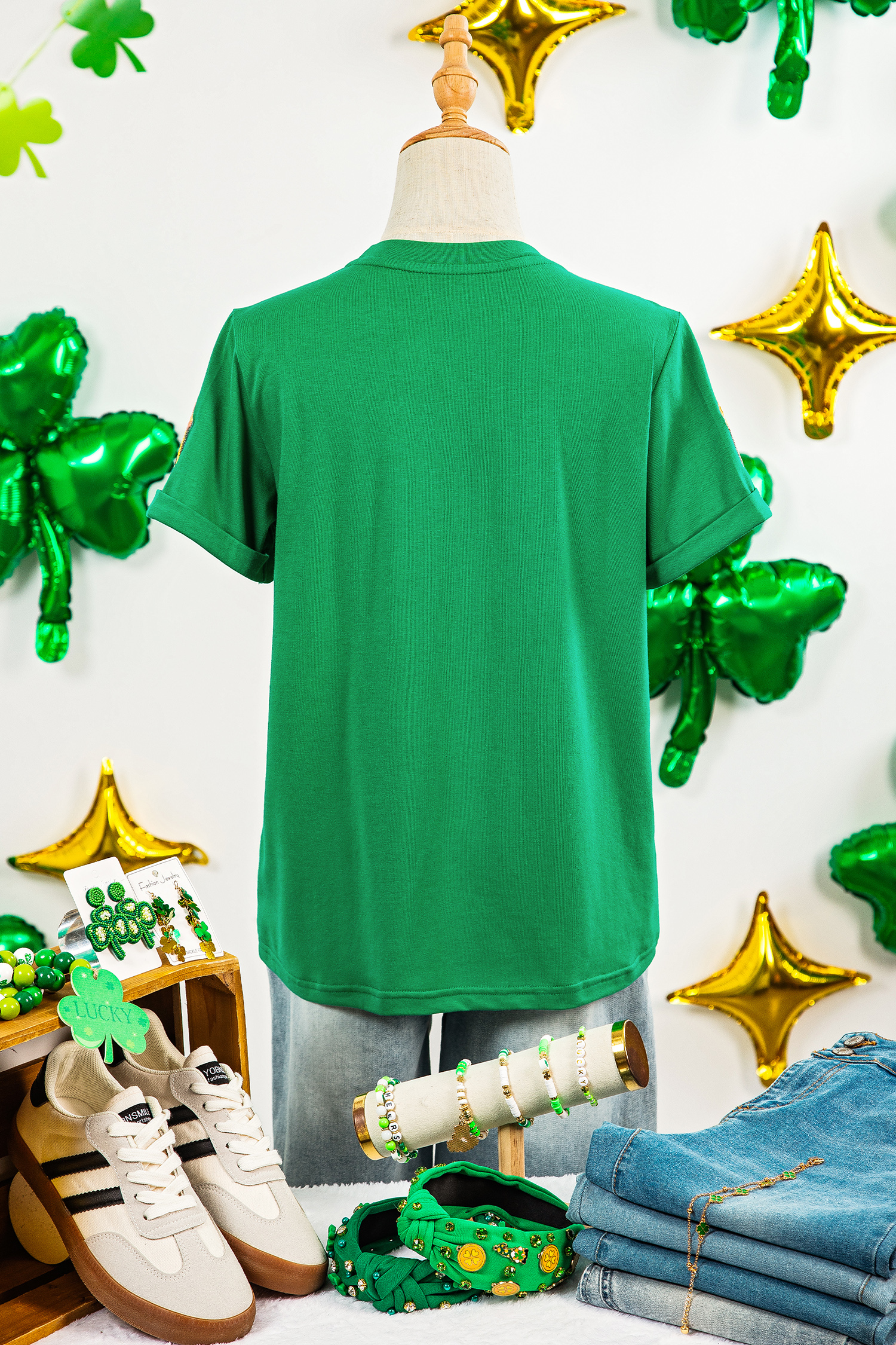 Bright Green St Patricks Day Sequin Cupcake Graphic T Shirt - loveforevers