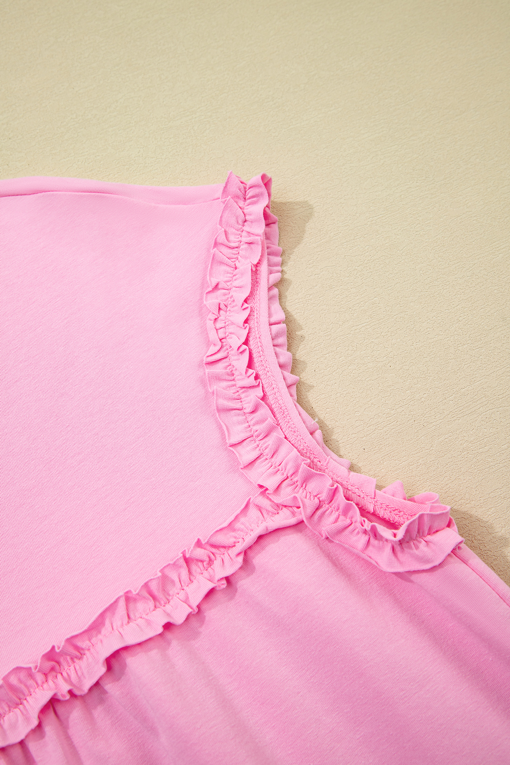 Pink Frilled Trim Crew Neck Loose Fit Mini Dress - loveforevers
