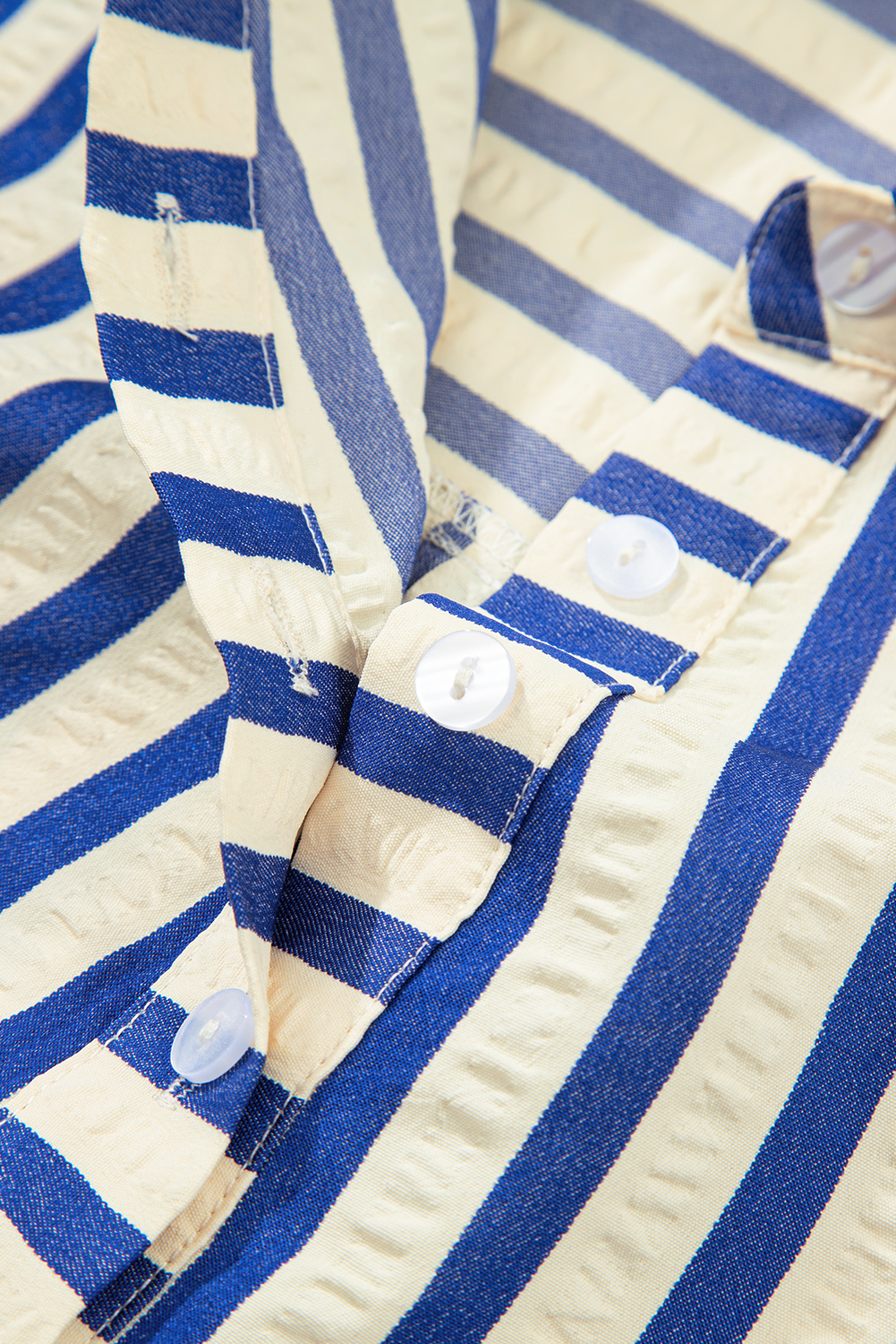 Blue Stripe Collared Half Button Side Pockets Loose Fit Mini Dress - loveforevers