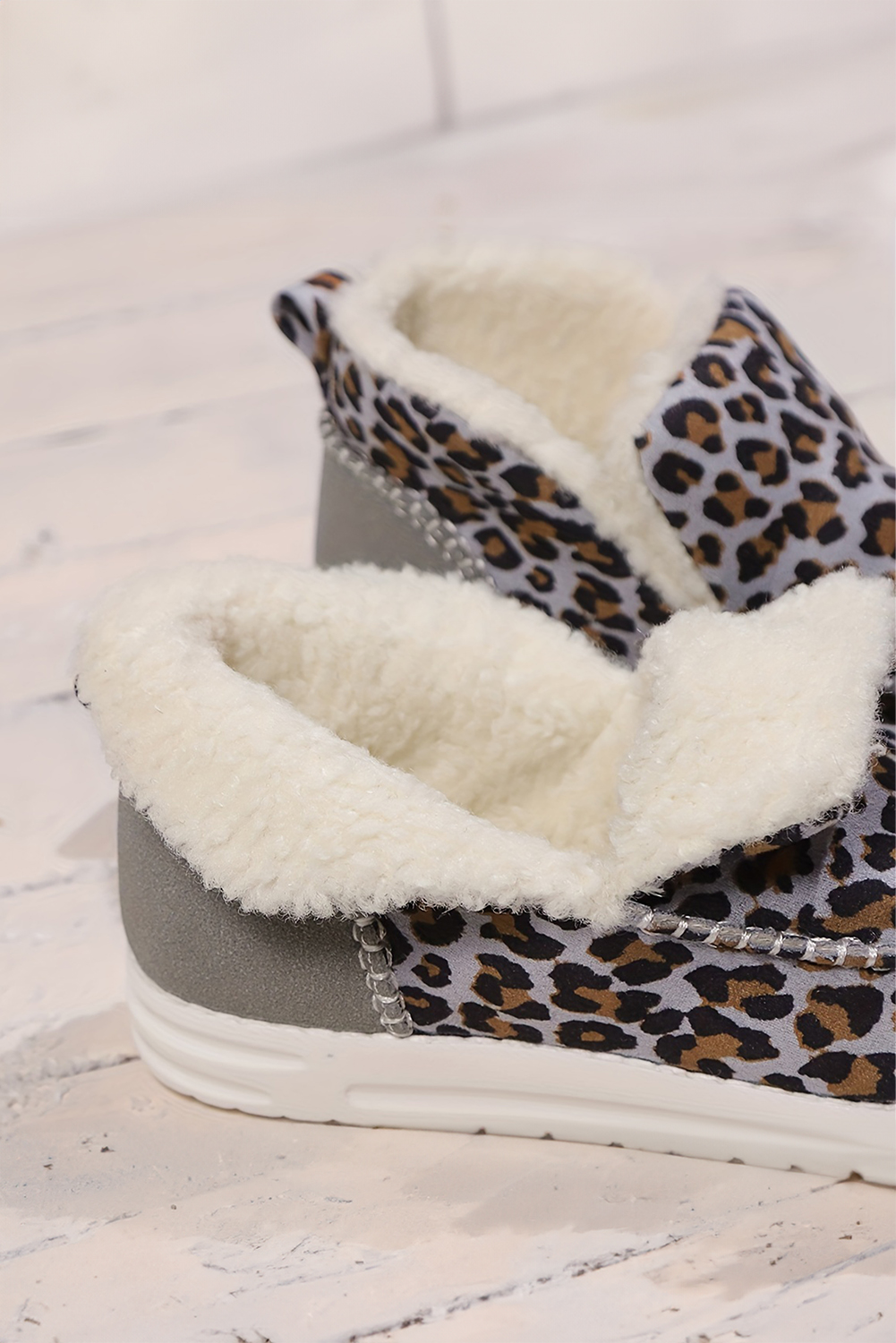 Brown Leopard Print Ankle Patched Flat Winter Fur Boots - loveforevers