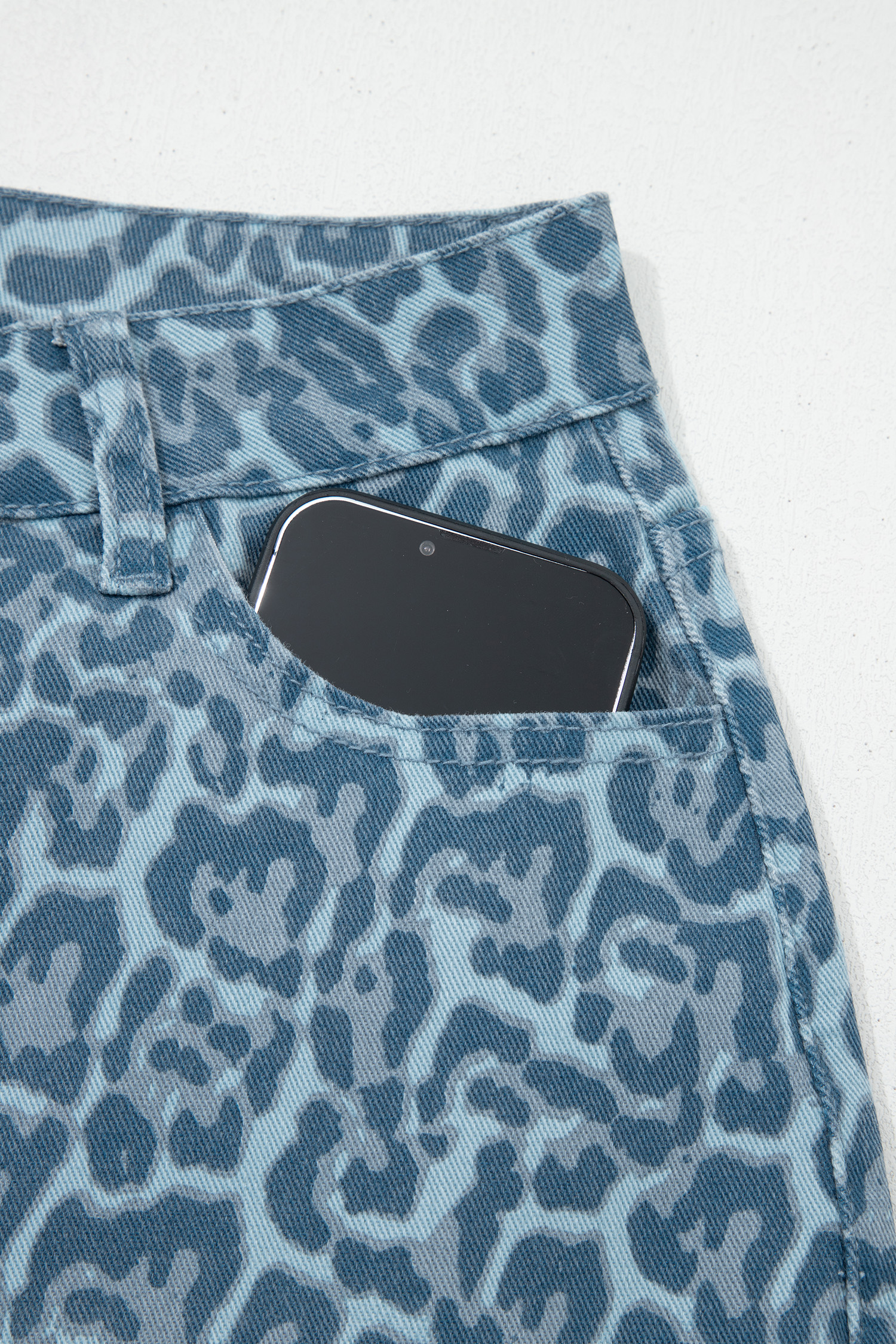 Rose Leopard Frayed Edge Wide Leg High Waist Jeans - loveforevers