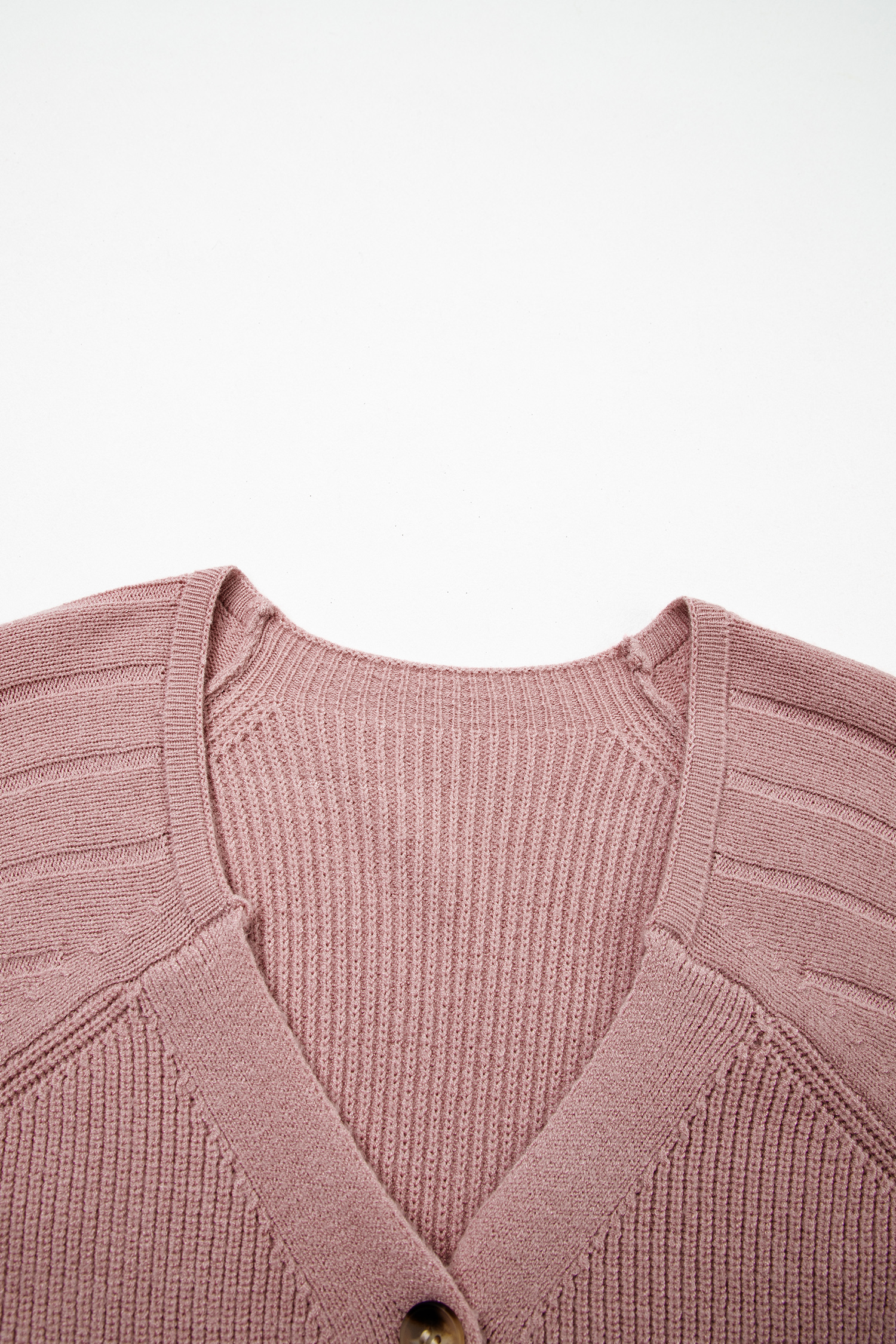Light Pink Mixed Texture Knit Button V Neck Sweater Cardigan - loveforevers