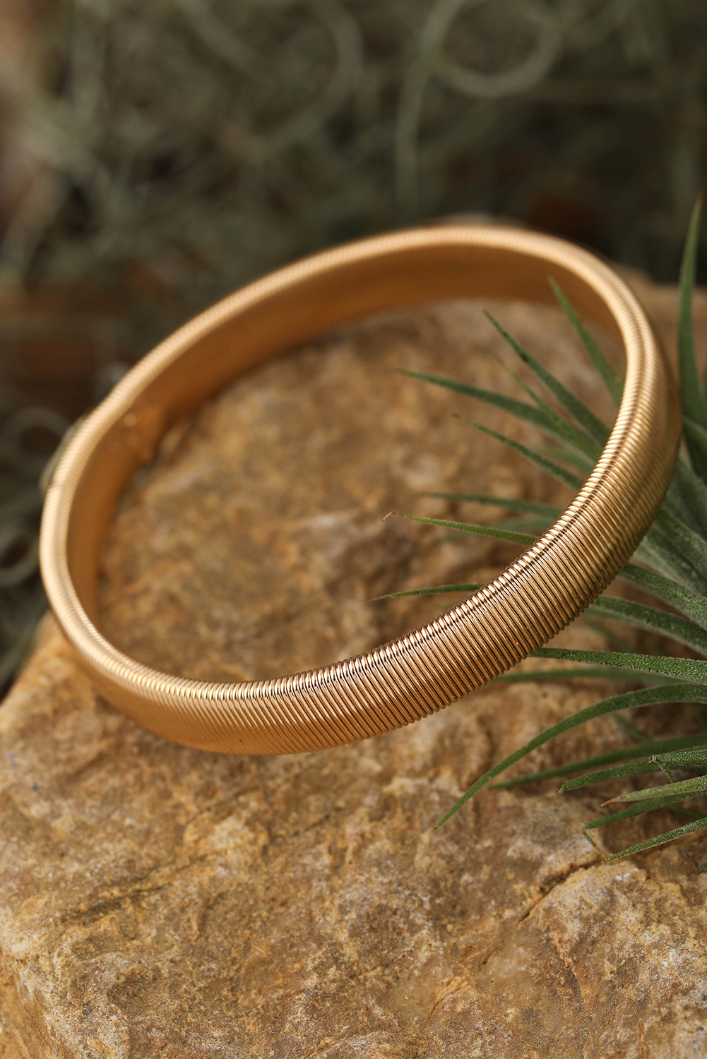 Gold Stretchy Plated Metal Wide Bangle - loveforevers