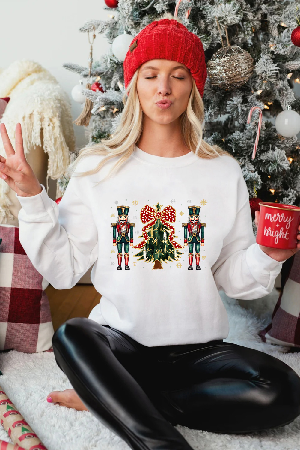 White Nutcracker Man Guard Christmas Holiday Graphic Sweatshirt - loveforevers