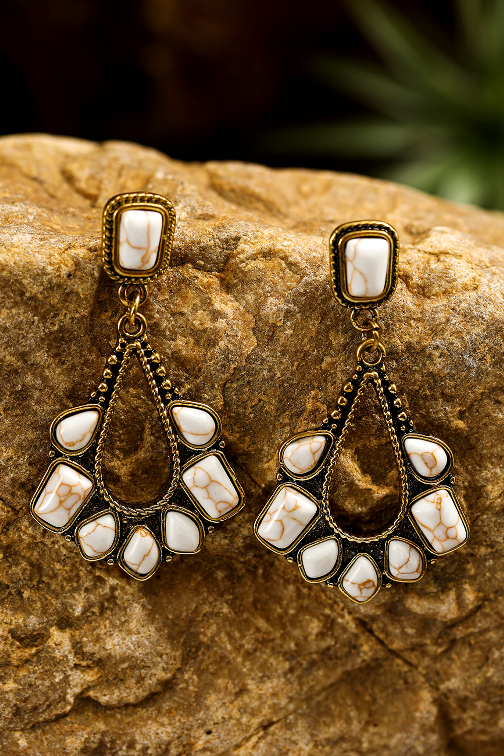 White Turquoise Inlay Cut Out Western Dangle Earrings - loveforevers