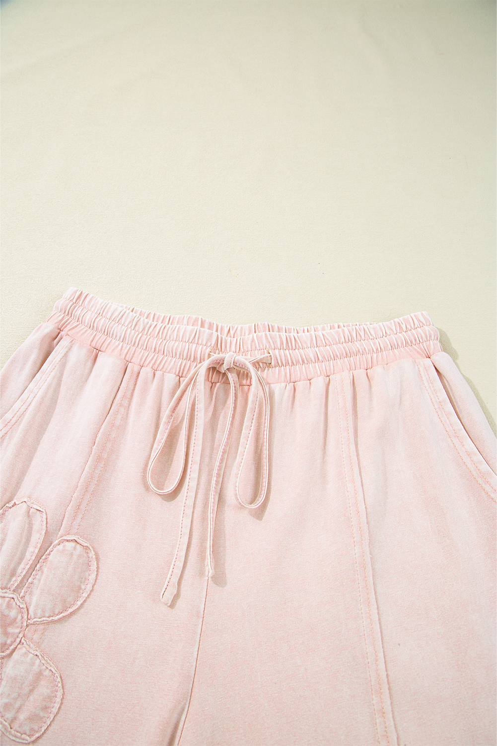 Pink Flower Patch Mineral Washed Terry Knit Cropped Wide Leg Pants - loveforevers