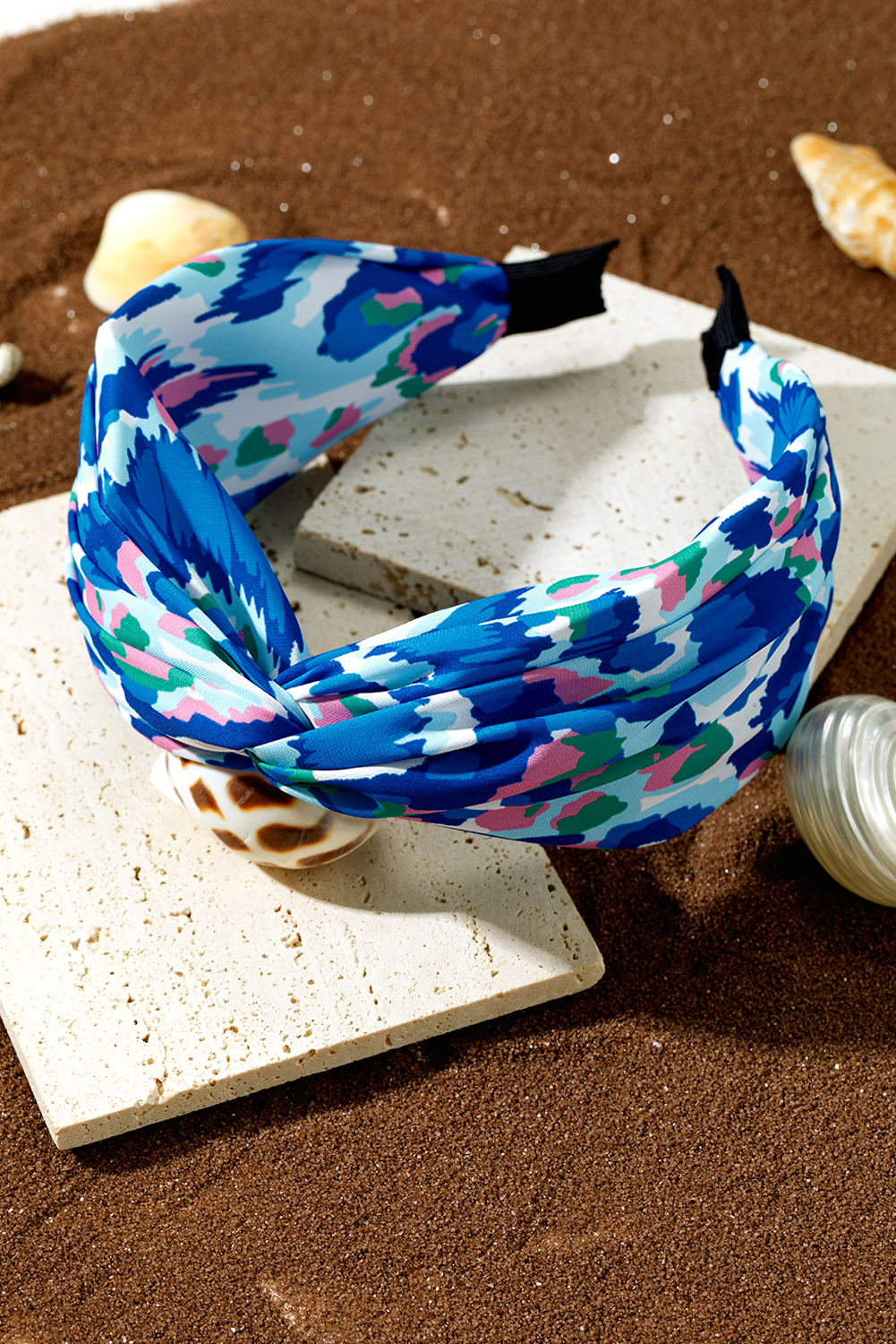 Blue Bohemian Vacation Fashion Print Twisted Hair Band - loveforevers