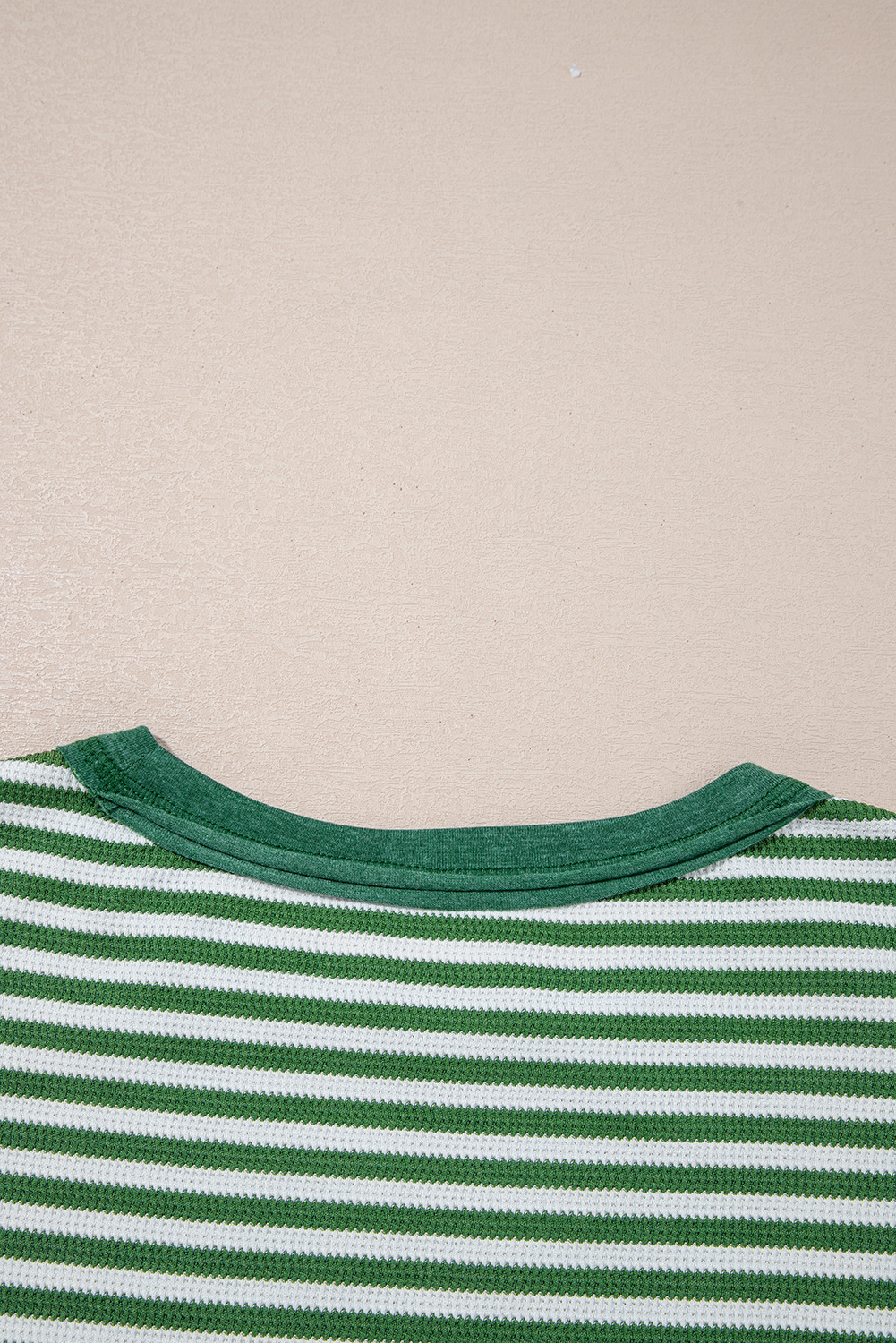 Dearlovers Green Stripe Thermal Knit Drop Shoulder Casual Top - loveforevers