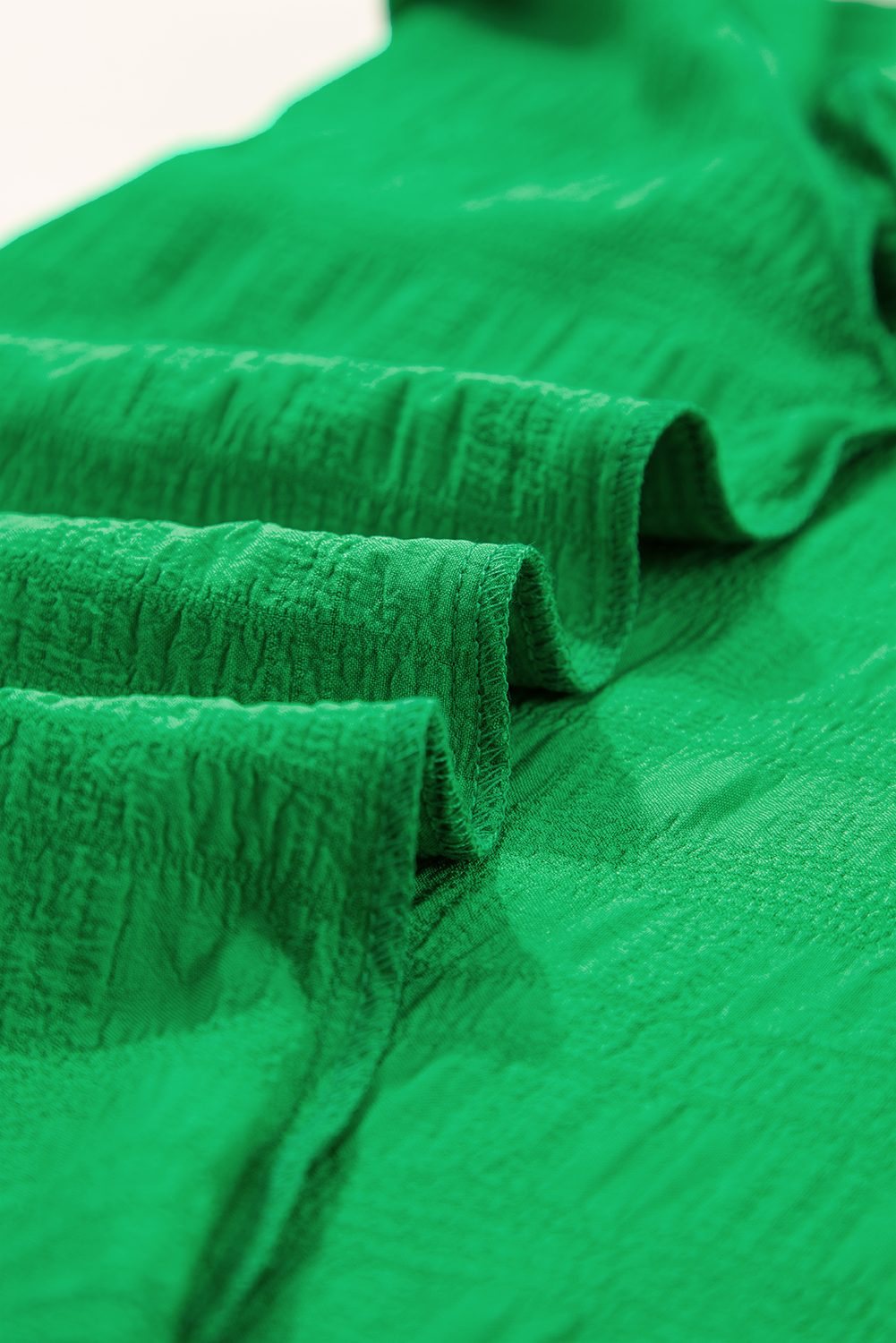 Dark Green Textured Ruffled Sleeve Round Neck Top - loveforevers