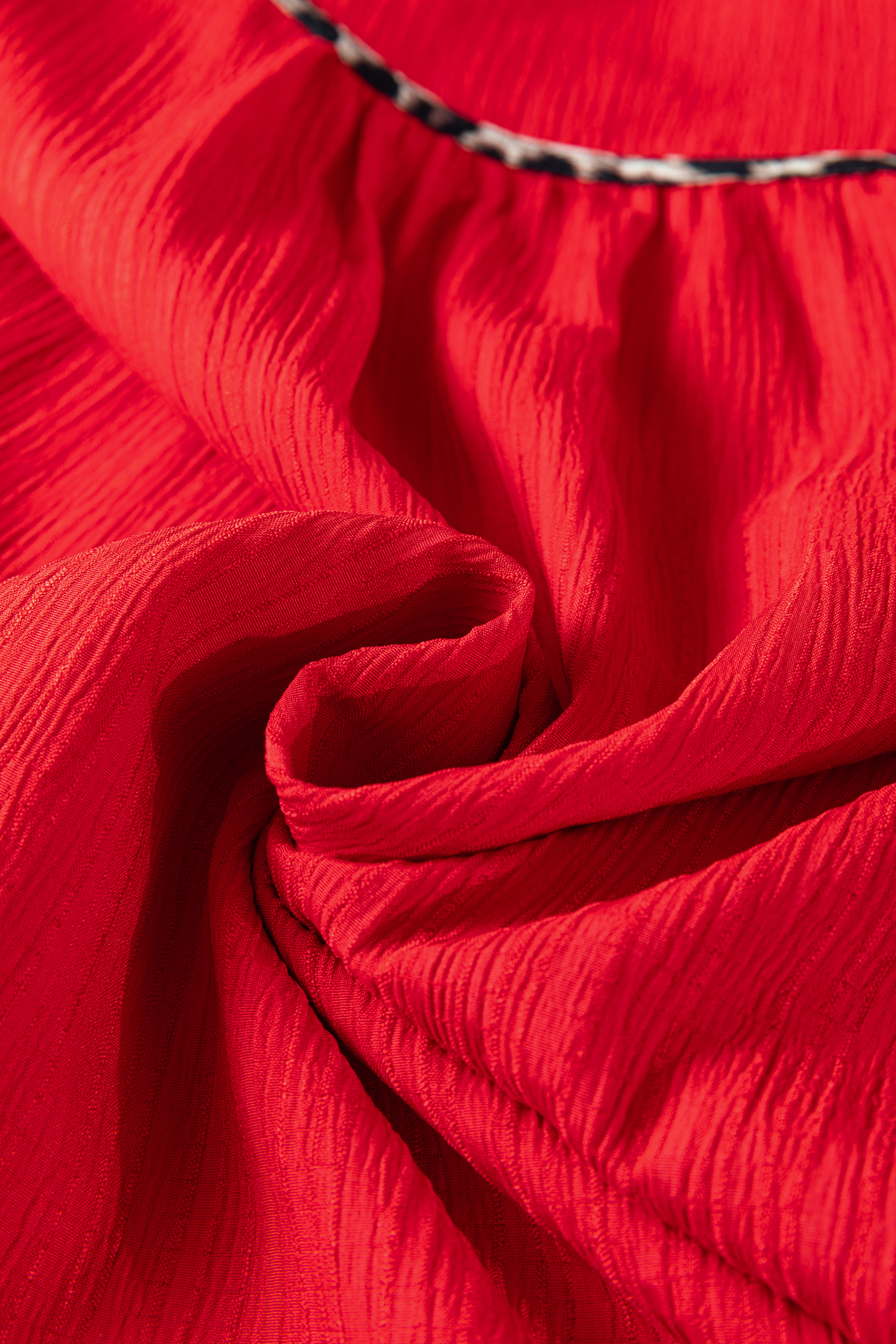 Fiery Red Textured V Neck Leopard Contrasted Trim Long Sleeve Shift Mini Dress - loveforevers
