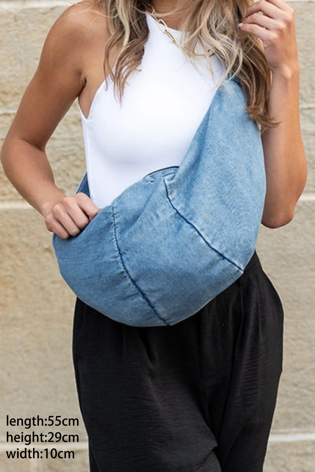 Dusk Blue Large Capacity Denim Crossbody Bag - loveforevers