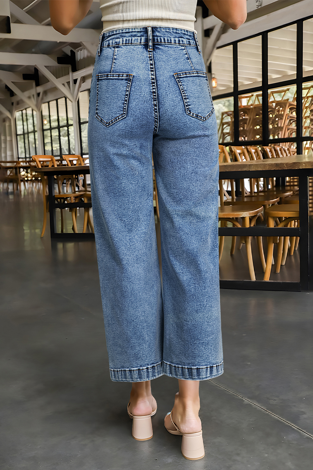 Light Blue Chic Patch Pocket Straight Leg Loose Jeans - loveforevers