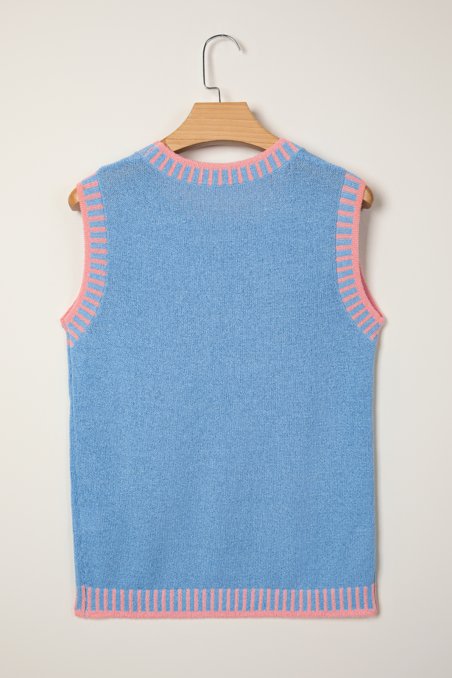 Sky Blue Contrast Trim Round Neck Sleeveless Sweater - loveforevers