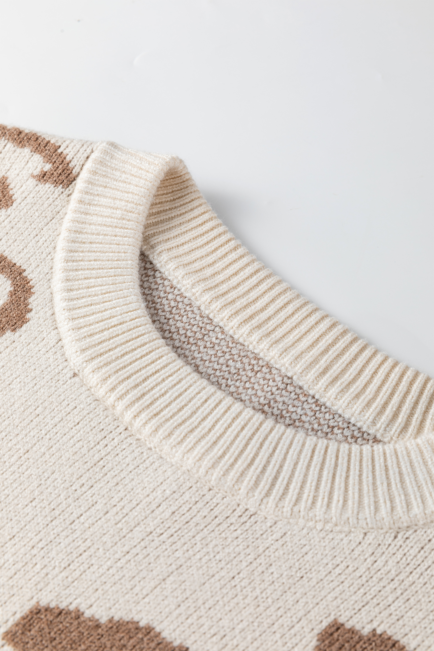 Camel Asymmetric Leopard Print Detail Drop Shoulder Sweater - loveforevers