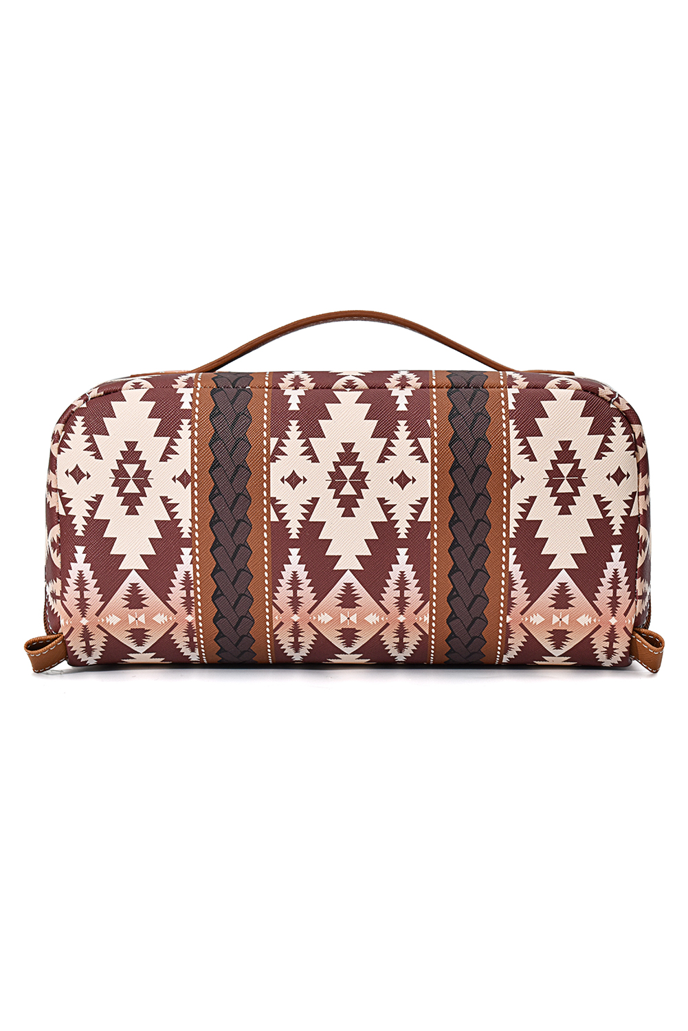 Light French Beige Geometric Braided Print Makeup Bag with Handle - loveforevers