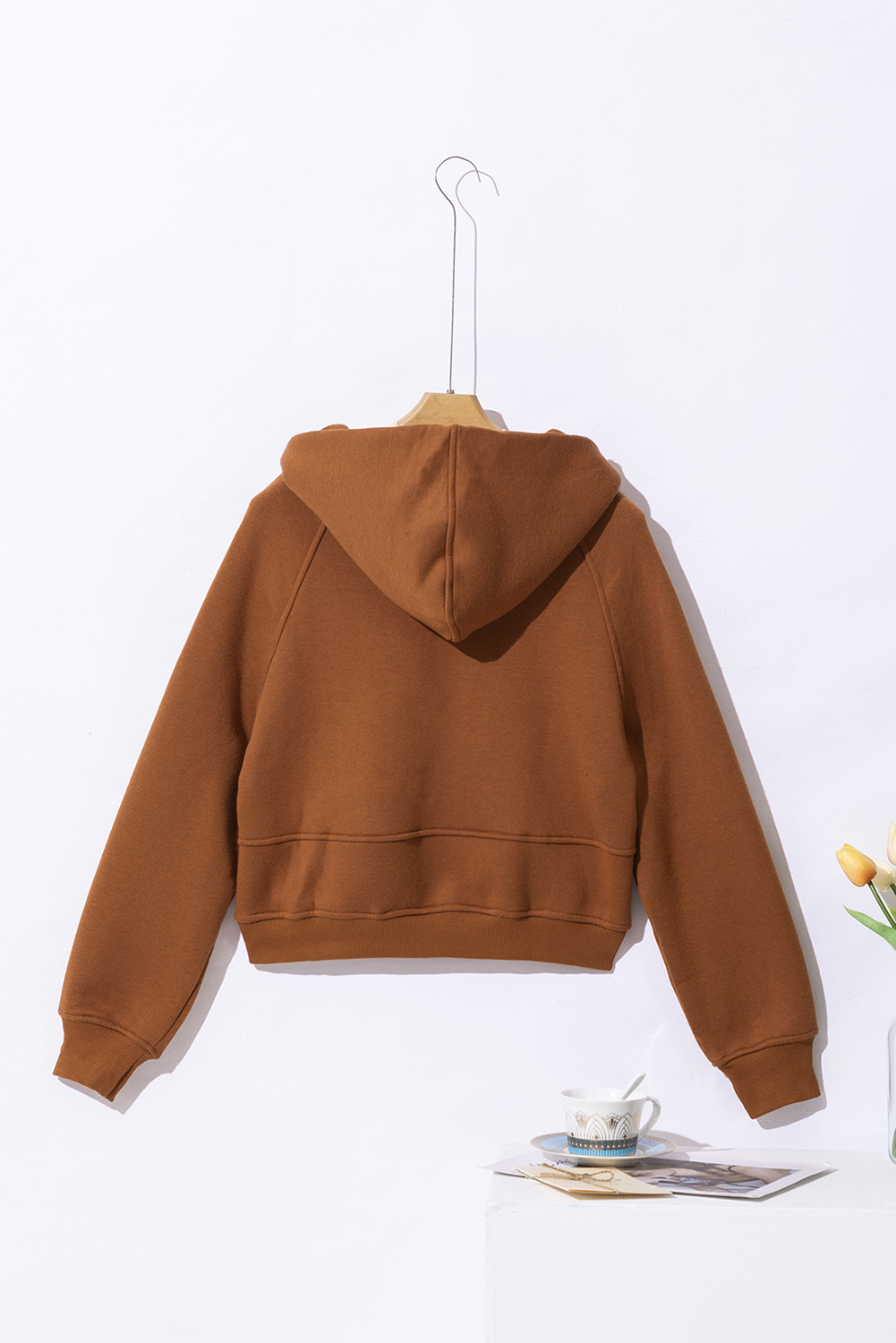 Brown Quarter Zip Kangaroo Pocket Hoodie - loveforevers