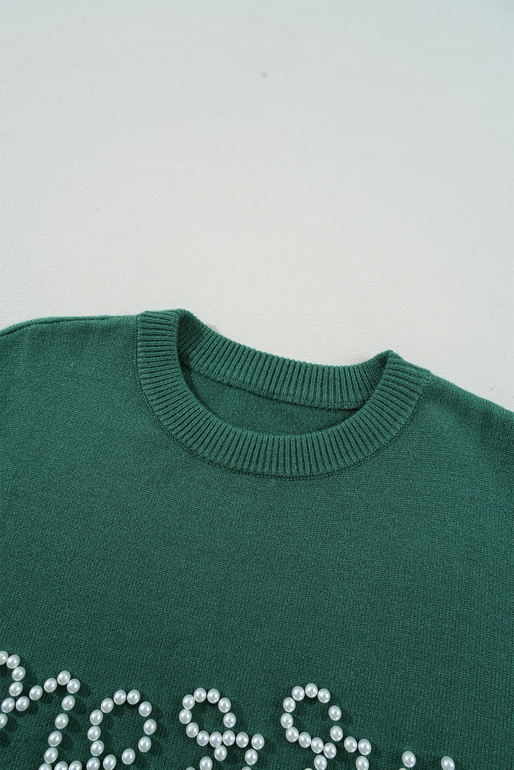 Blackish Green Pearl Beaded Merry Casual Sweater - loveforevers