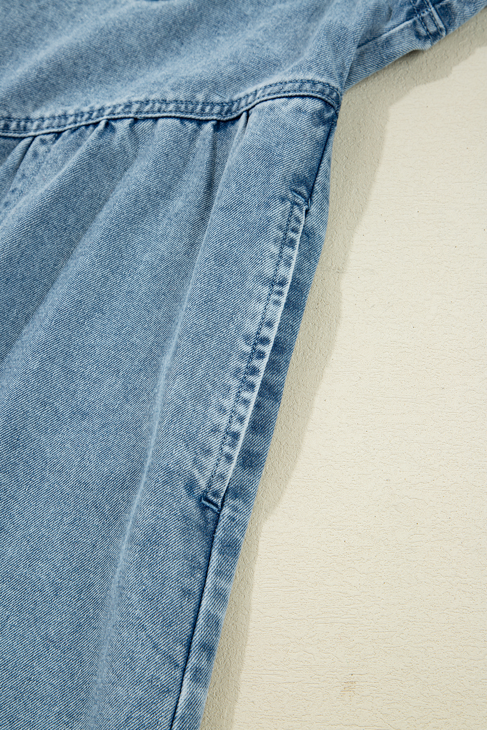 Beau Blue Smocked Cuffs Flared Denim Shirt Mini Dress - loveforevers