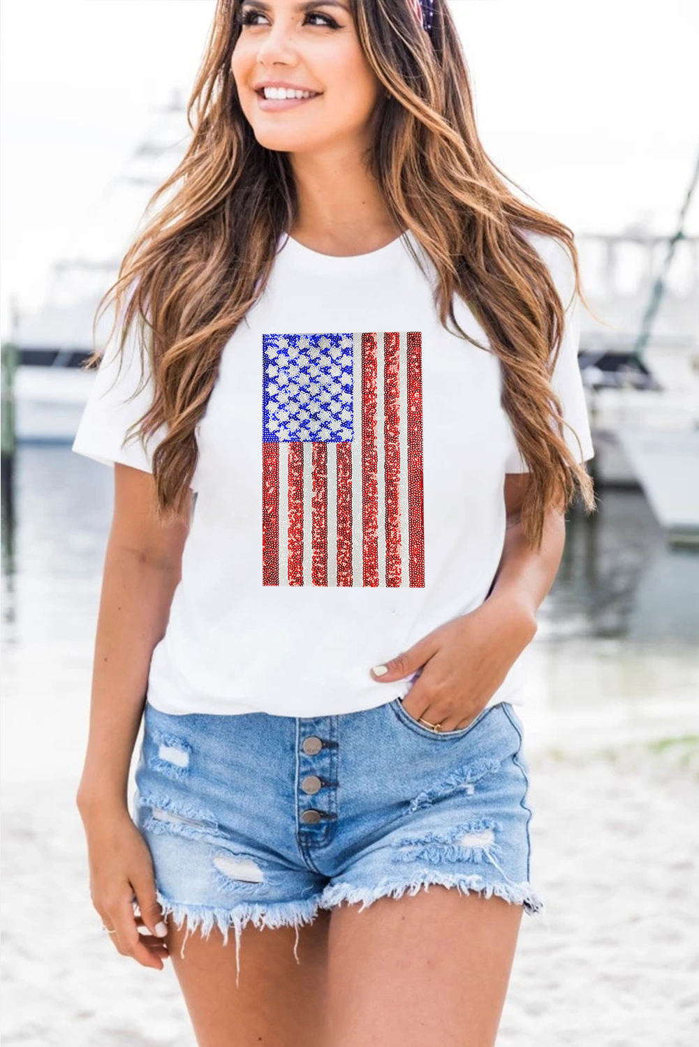 White Shimmery Flag Graphic Tee - loveforevers