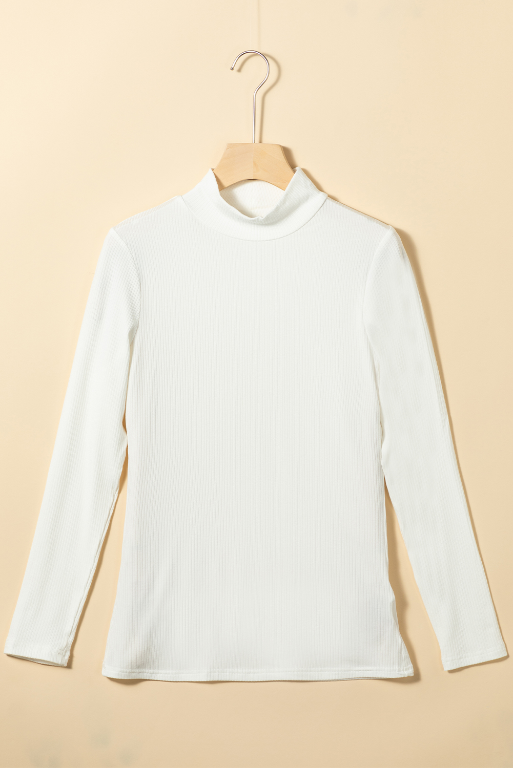 White Ribbed Knit High Neck Long Sleeve Top - loveforevers