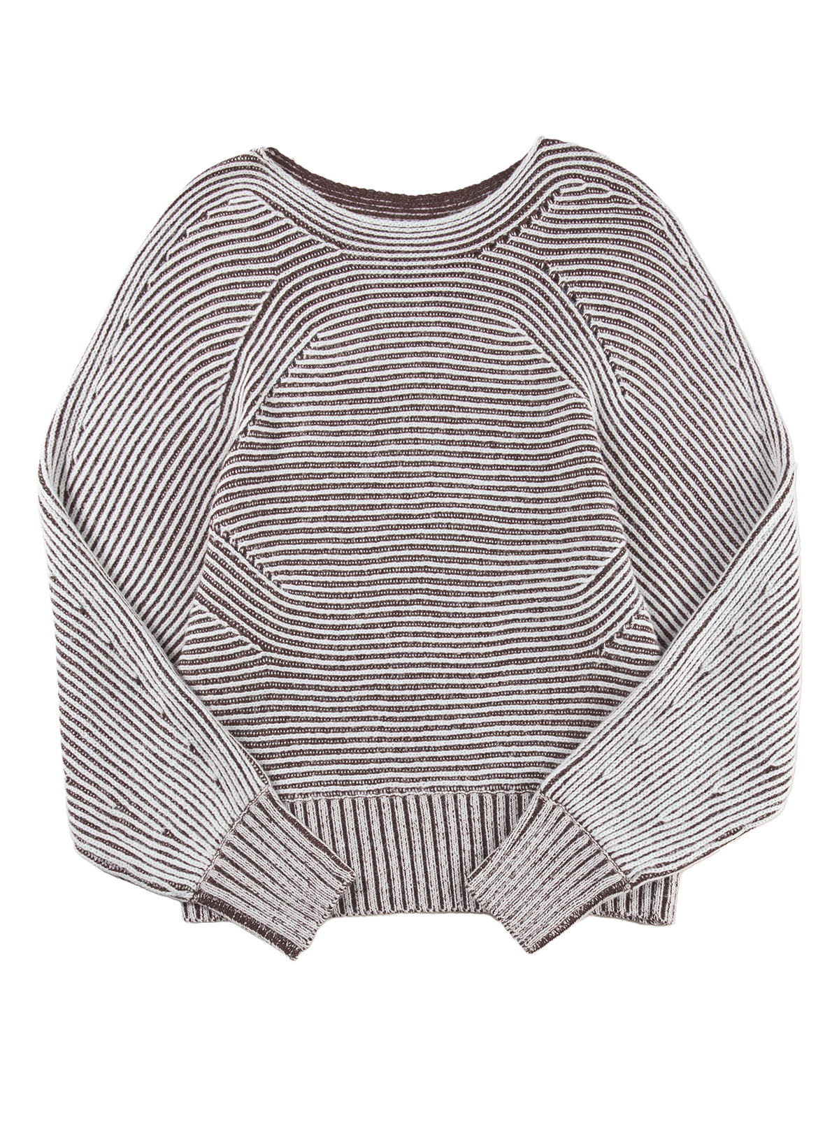Coffee Striped Print Ribbed Knit Boat Neck Baggy Sweater - loveforevers