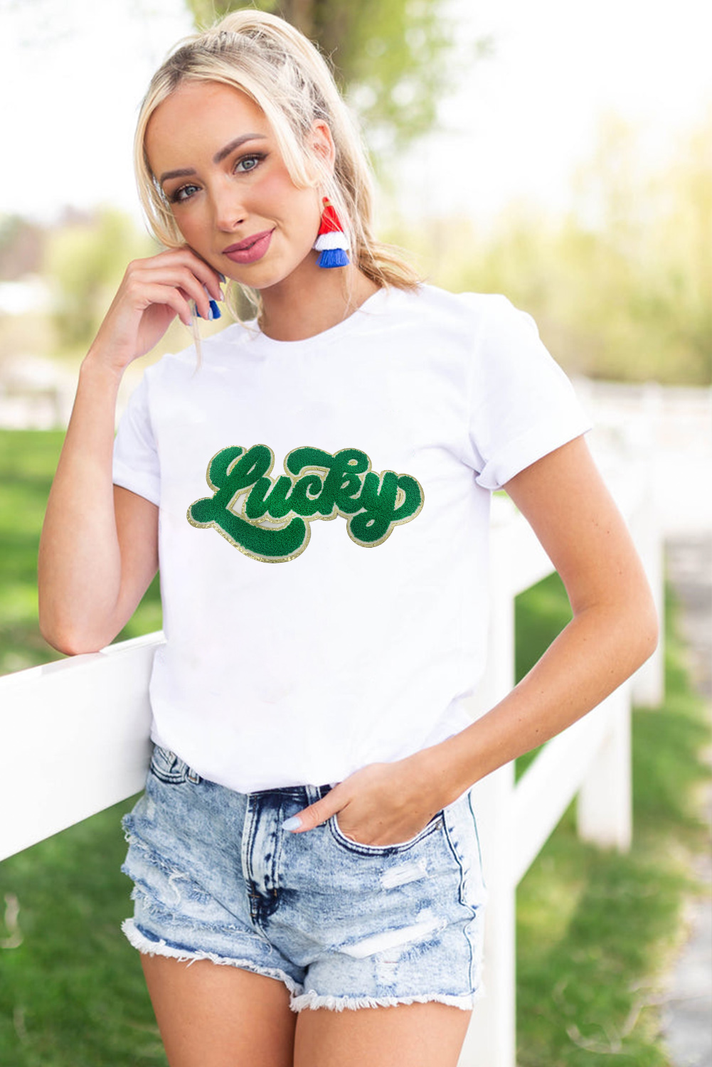 Black St. Patricks Lucky Clover Print O Neck T Shirt - loveforevers