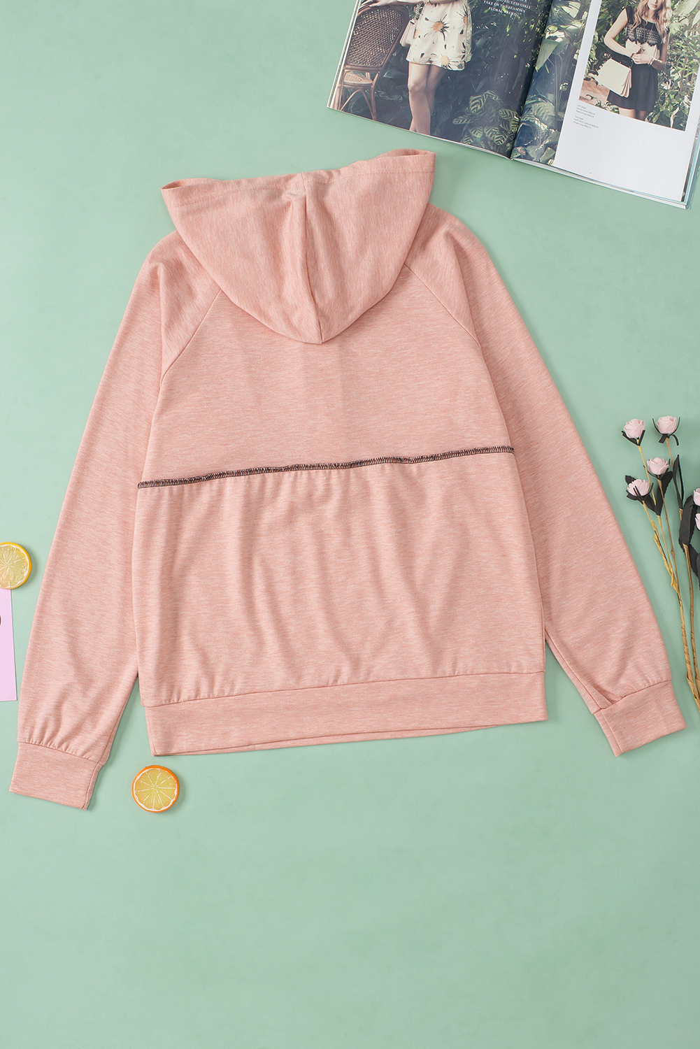 Pink Buttons Front Princess Line Out Seam Hoodie - loveforevers