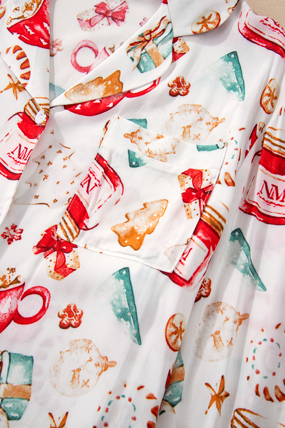 White Christmas Pattern Long Sleeve Shirt and Pants Pajama Set - loveforevers