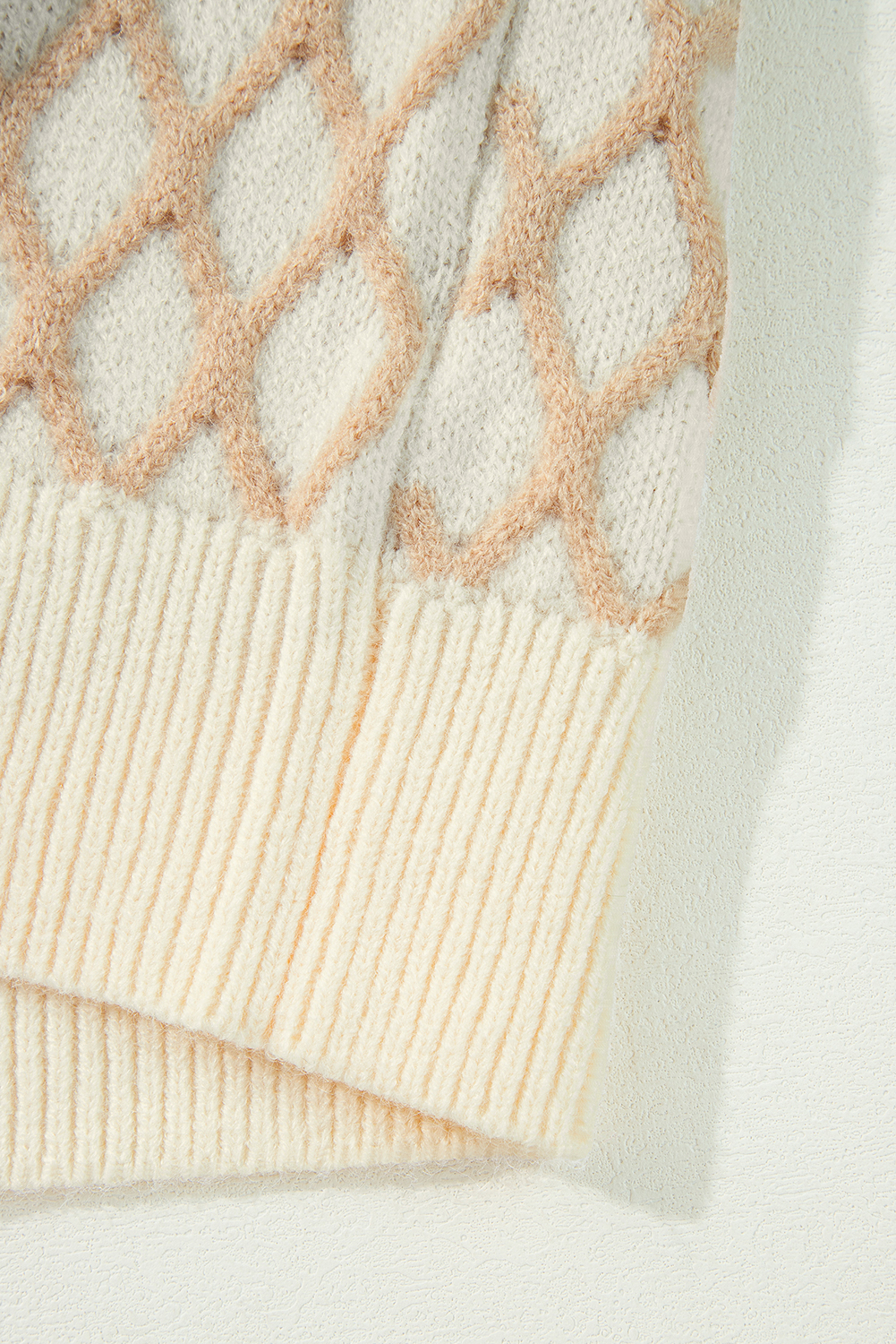 Oatmeal Diamond Knit Drop Shoulder Loose Sweater - loveforevers