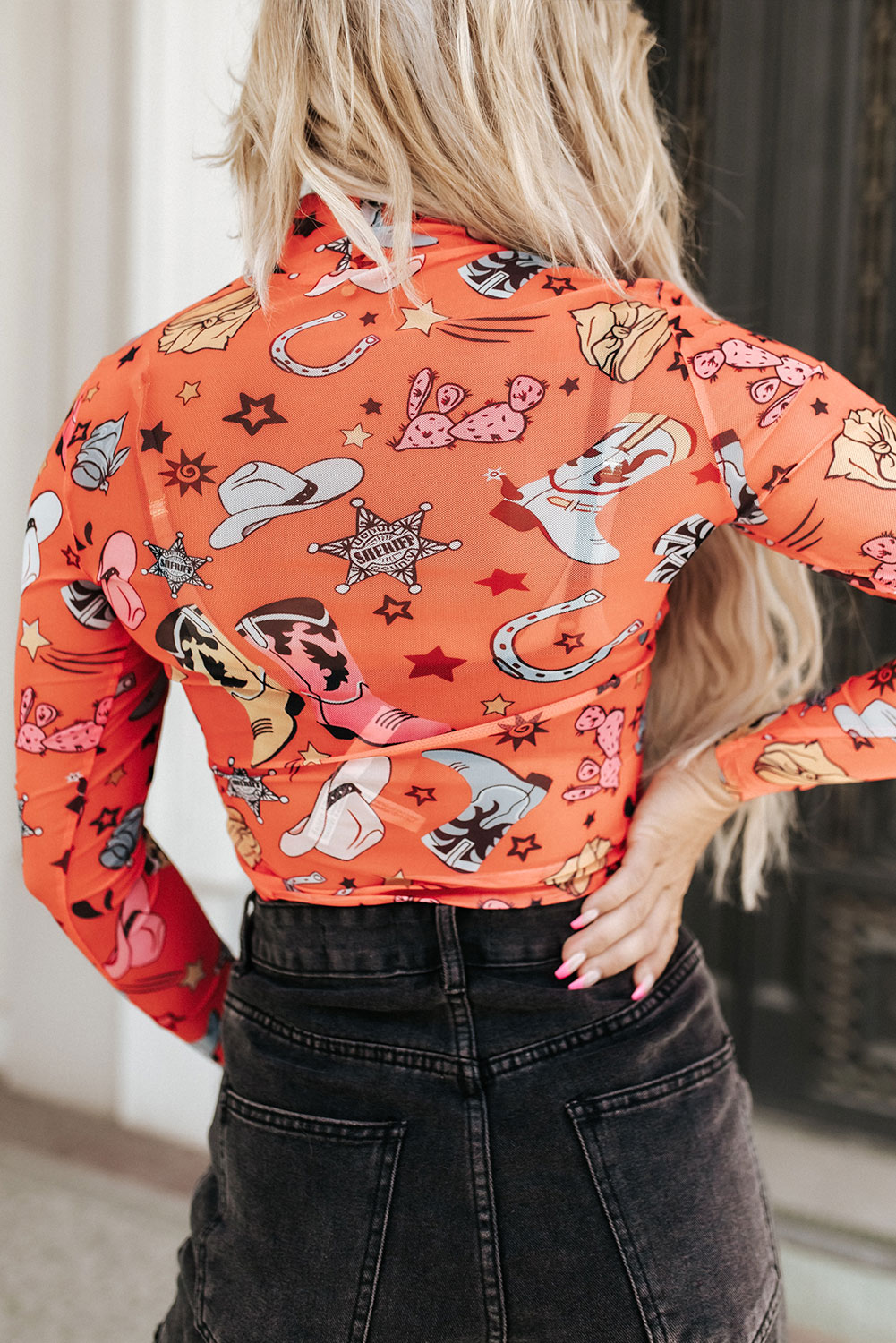 White Rodeo Bound Printed Long Sleeve Bodysuit - loveforevers
