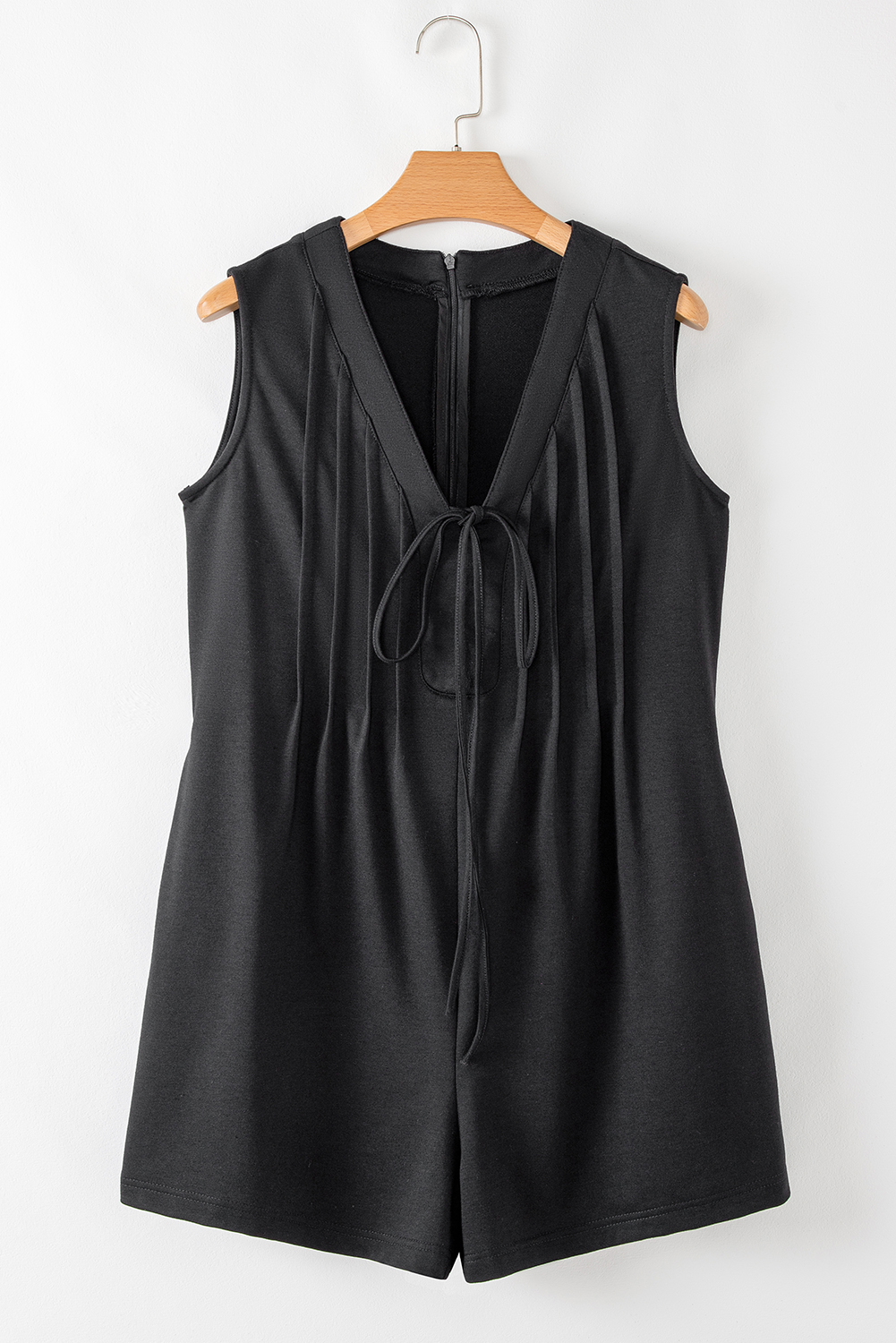 Smoke Green Tie V Neck Pintuck Sleeveless Loose Romper - loveforevers
