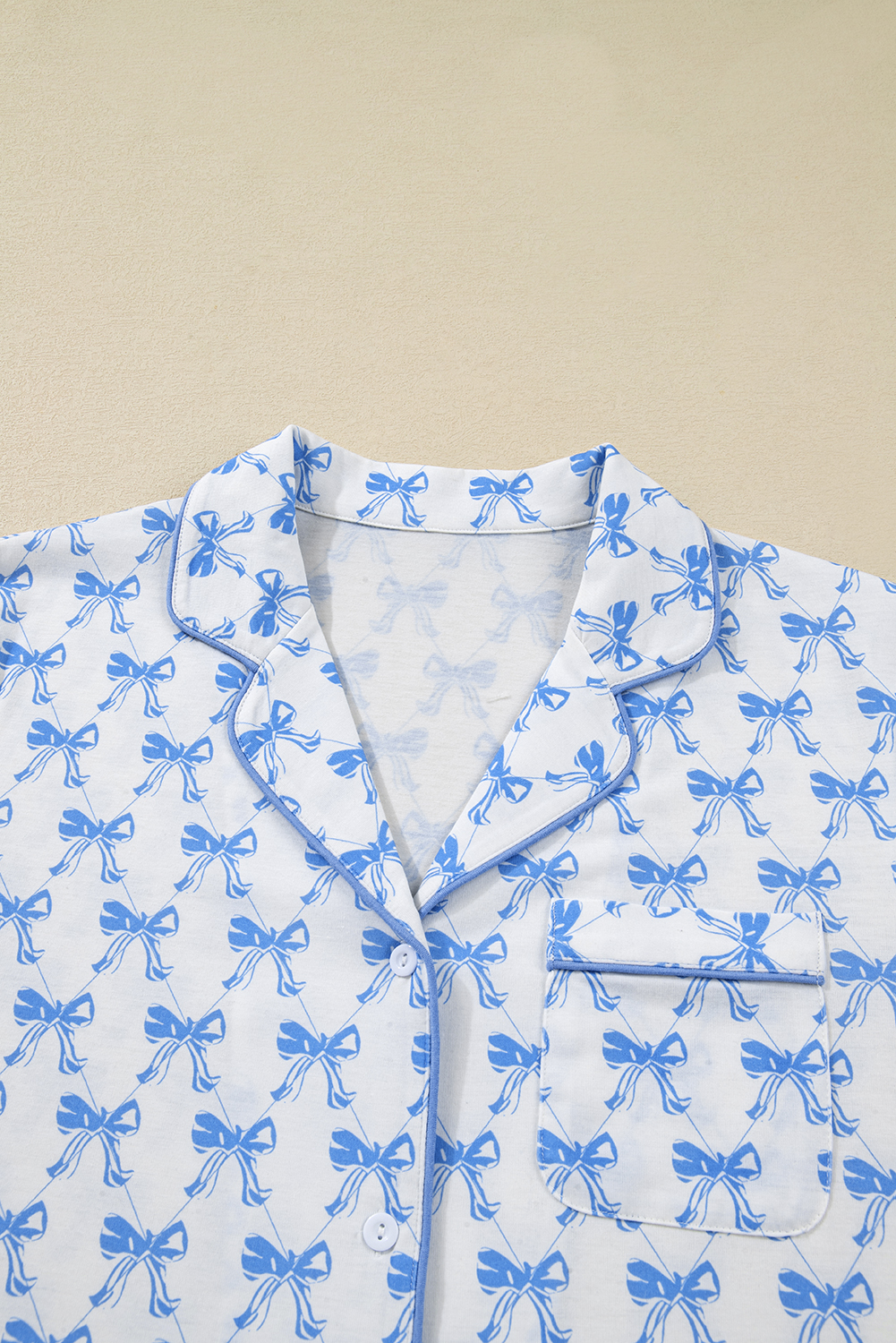 Sky Blue Bow Print Long Sleeve Shirt and Pants Soft Pajama Set - loveforevers
