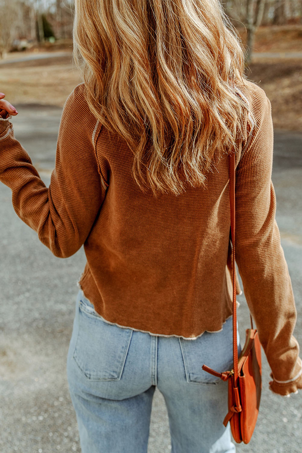 Smoke Gray Textured Round Neck Long Sleeve Top - loveforevers
