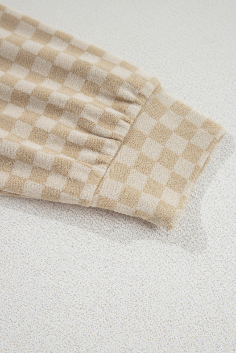 Khaki Checkered Print Kangaroo Pocket Drawstring Hoodie - loveforevers