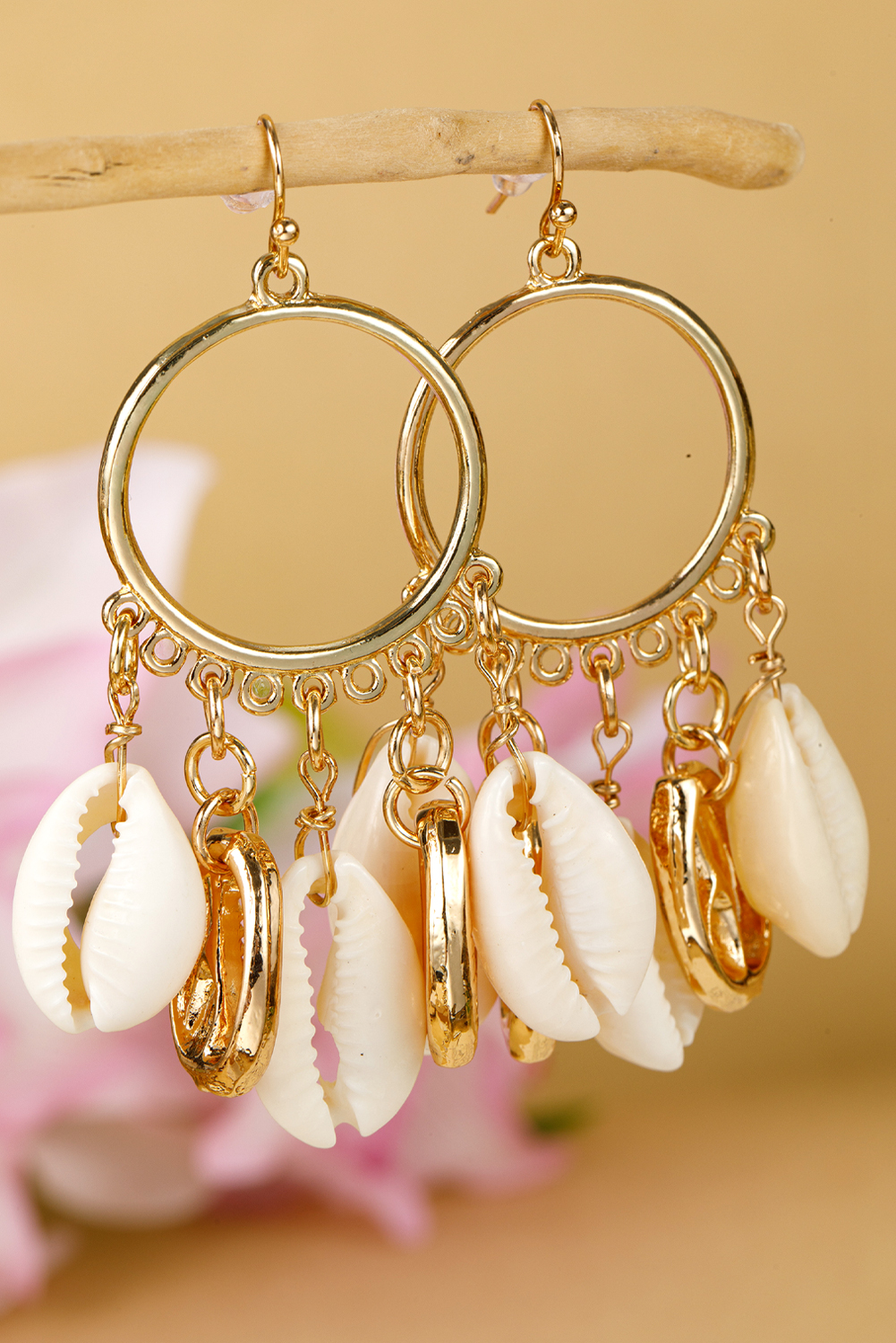 Gold Seashell Charm Hoop Dangle Earrings - loveforevers