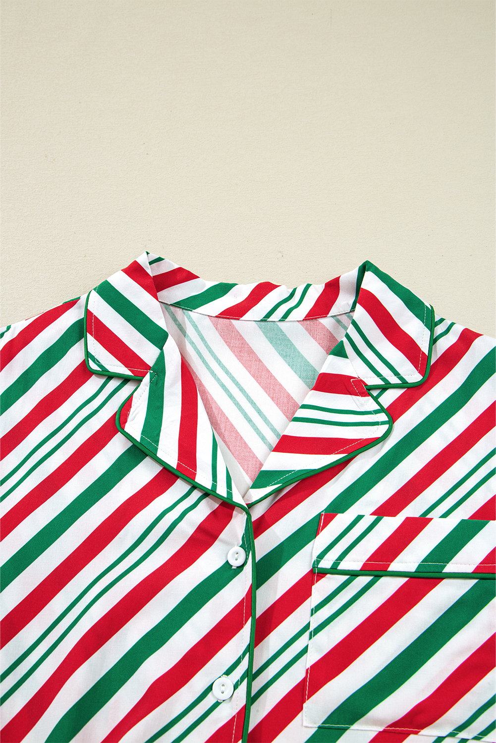 Green Stripe Contrast Velvet Ribbon Knot Christmas 2pcs Pajama Set - loveforevers