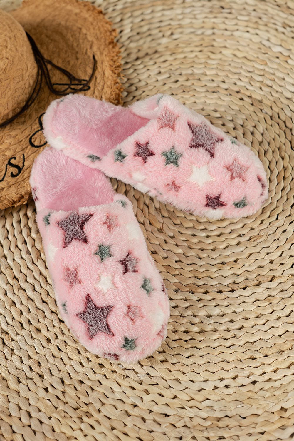Pink Star Pattern Plush Home Slippers - loveforevers