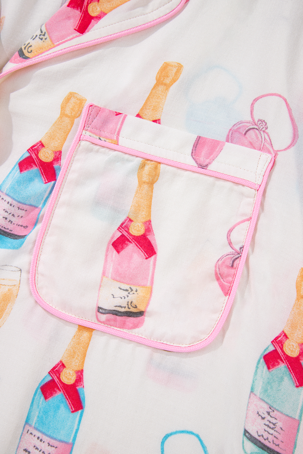 White Christmas Wine Glass Print Bow Knot Two Piece Pajama Set - loveforevers