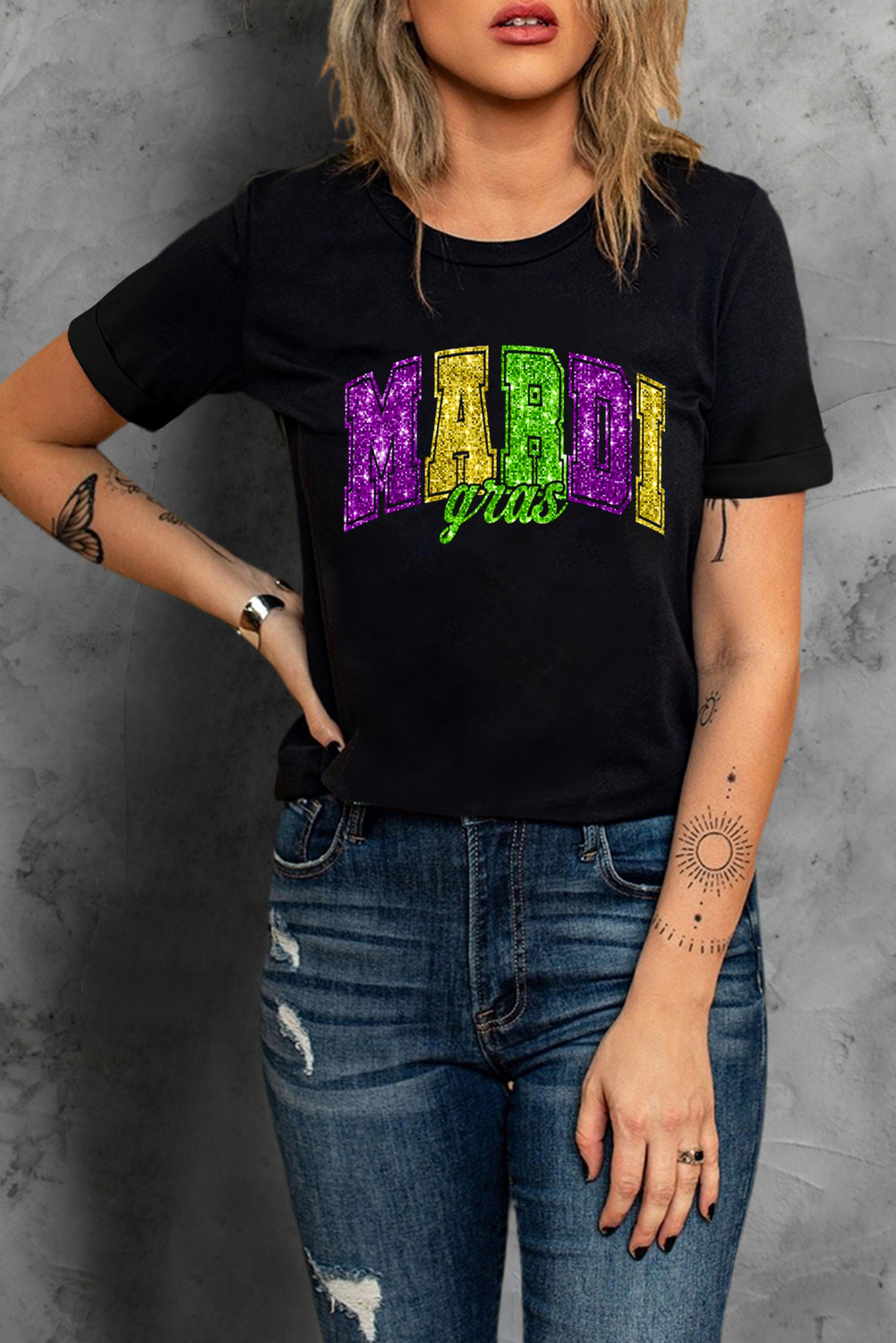 Black Mardi Gras Heat Transfer Graphic Holiday Tee - loveforevers