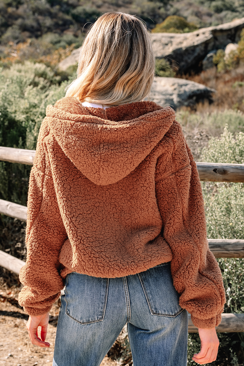 Straw Yellow Zip Up Hooded Sherpa Jacket - loveforevers