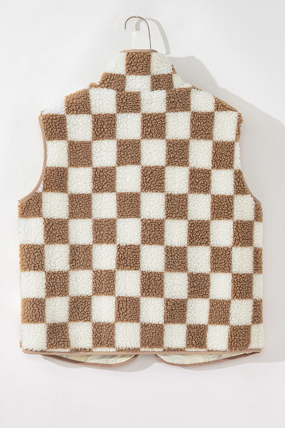 Khaki Checkered Sherpa Collared Jacket Vest - loveforevers