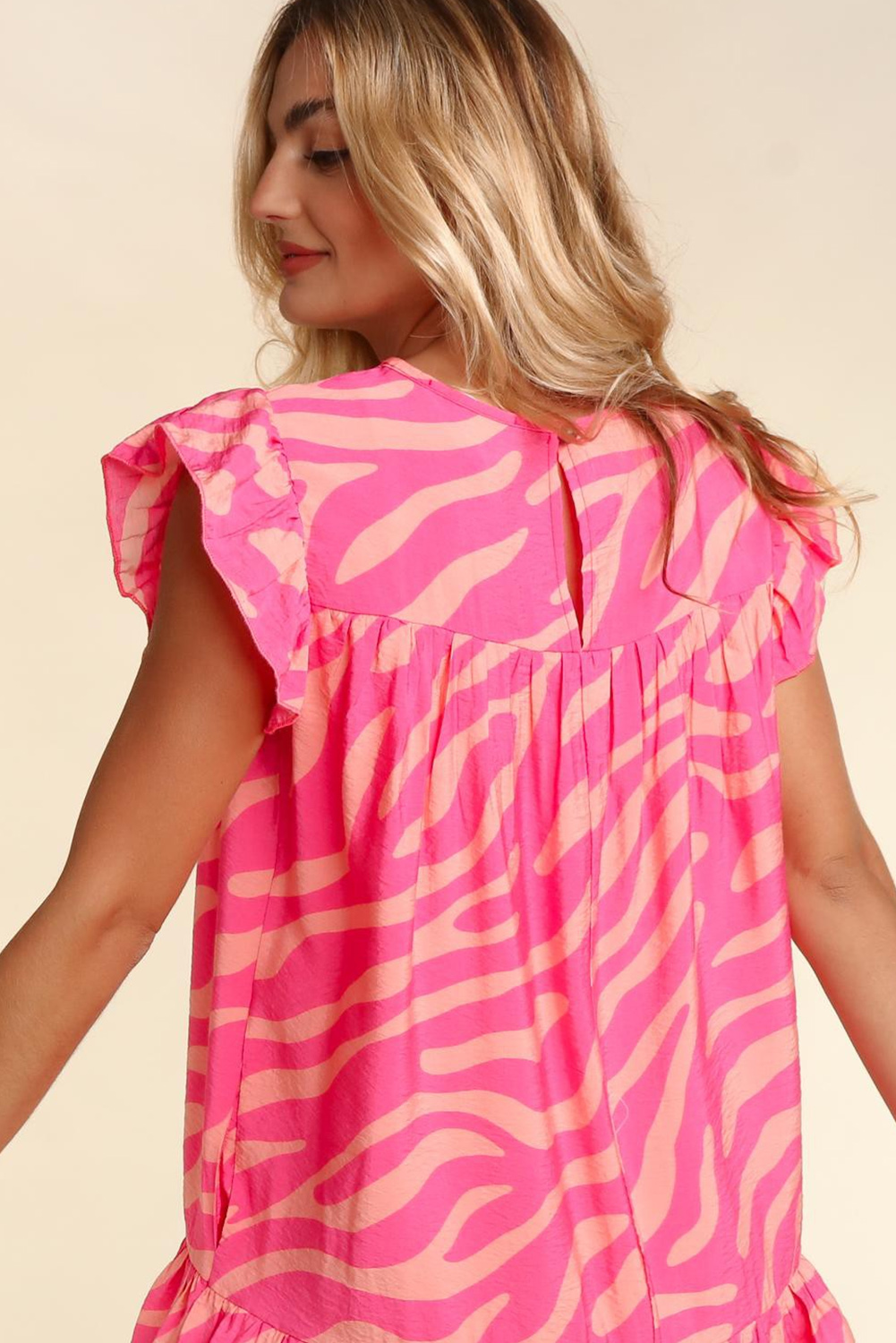 Pink Zebra Stripe Printed Ruffle Trim Pocketed Dress - loveforevers