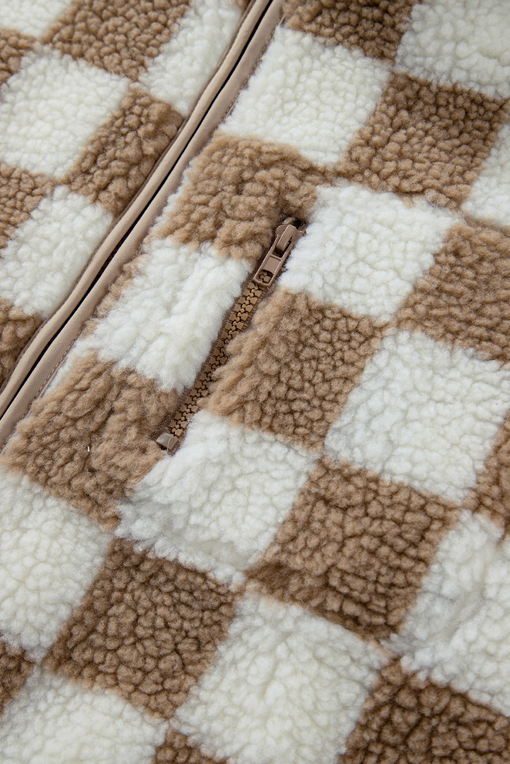 Khaki Checkered Sherpa Collared Jacket Vest - loveforevers
