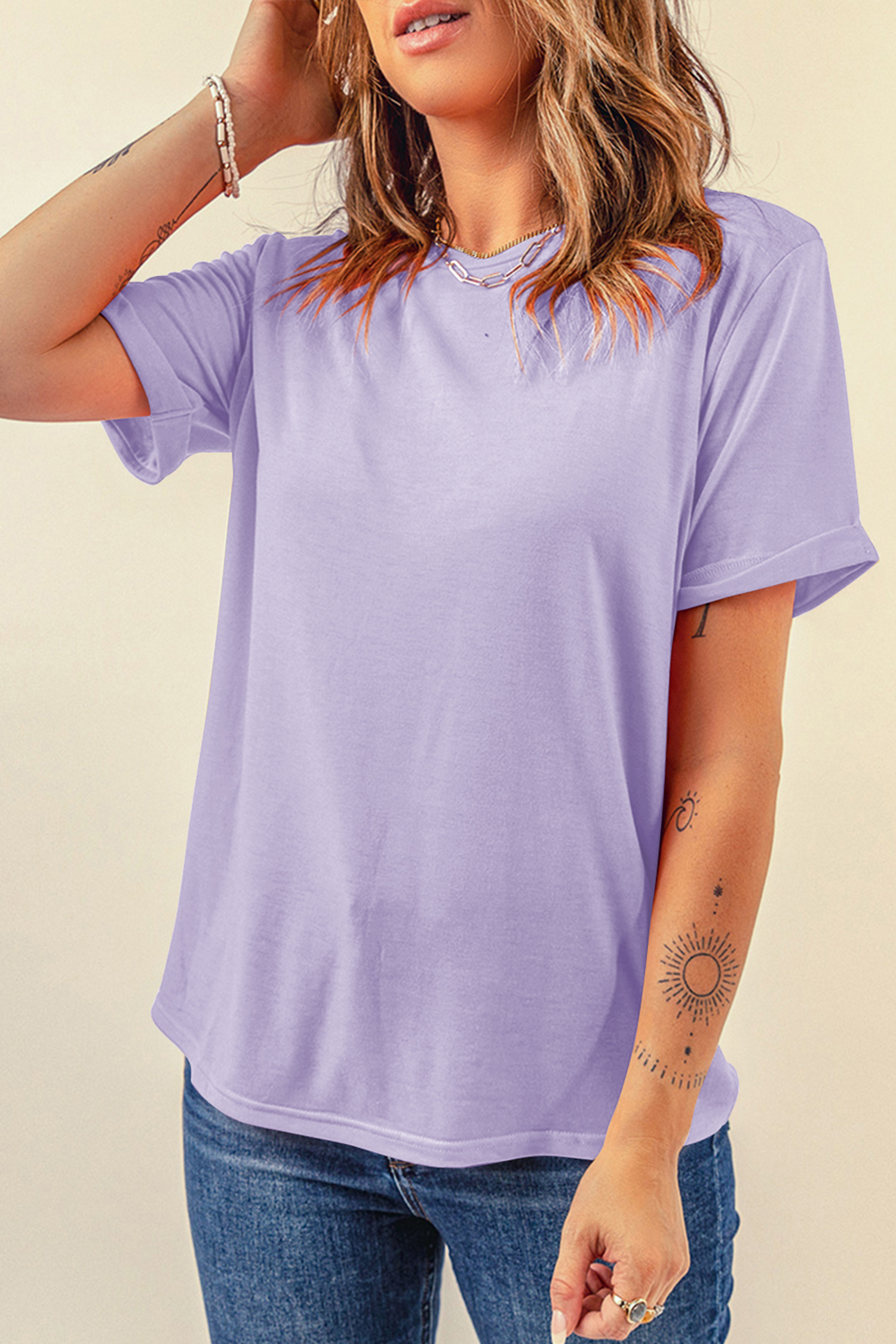 Khaki Casual Plain Crew Neck Tee - loveforevers