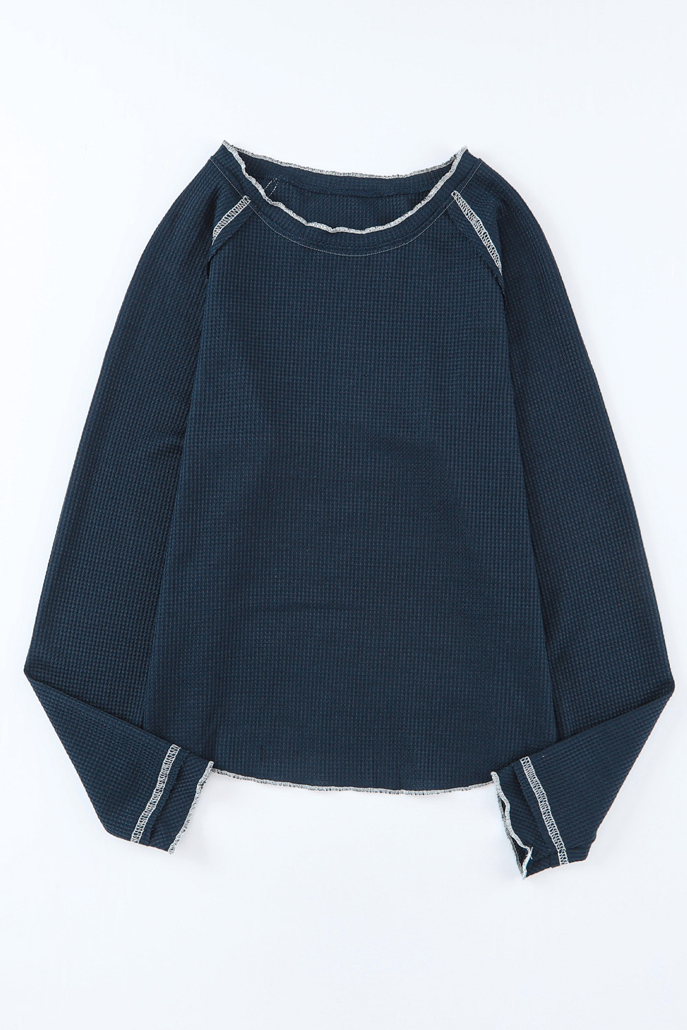 Smoke Gray Textured Round Neck Long Sleeve Top - loveforevers