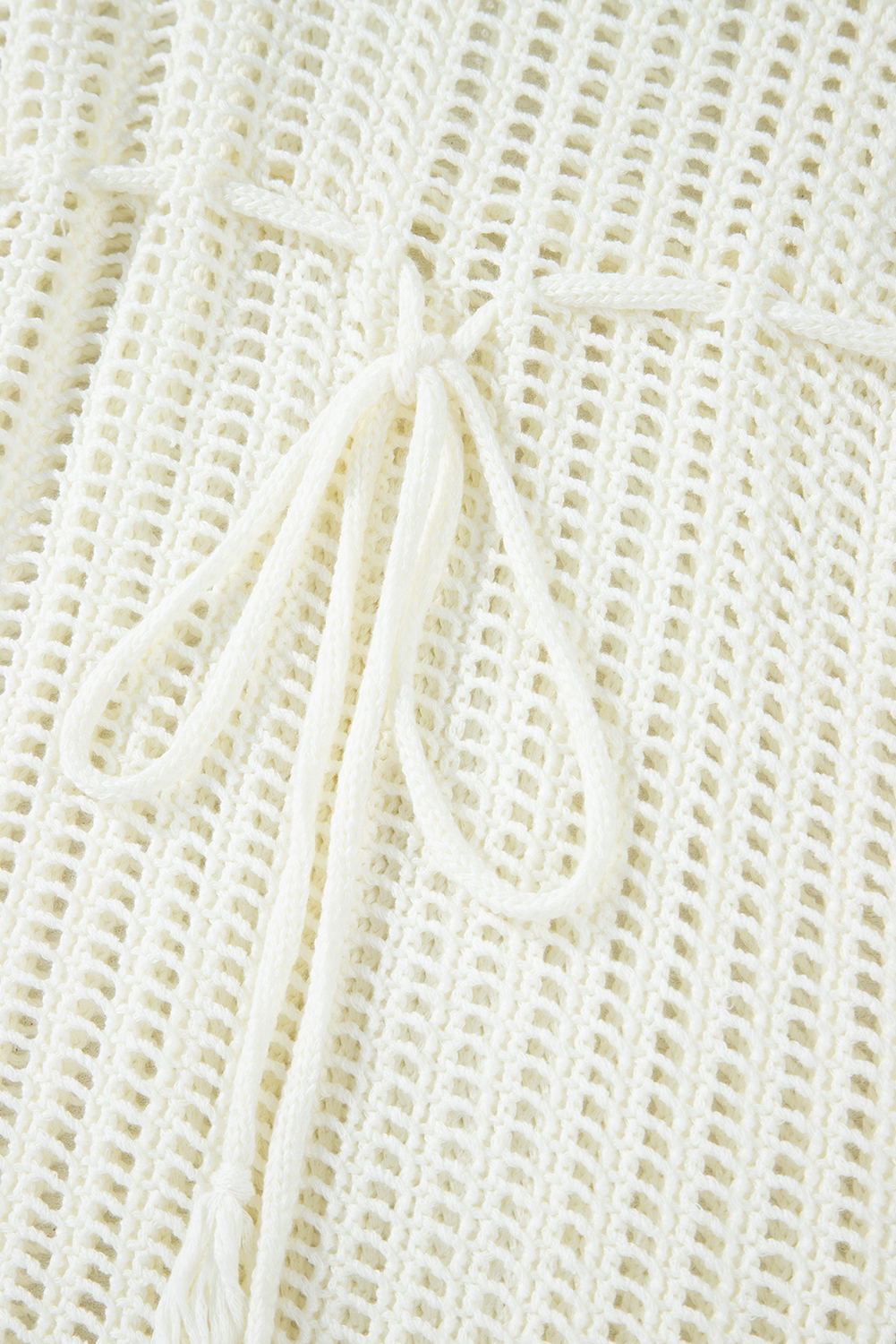 White Crochet Fishnet Fringed Edge V Neck Beach Cover Up - loveforevers