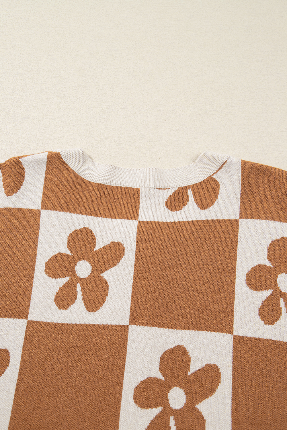 Black Flower Plaid Henley Baggy Sweater - loveforevers